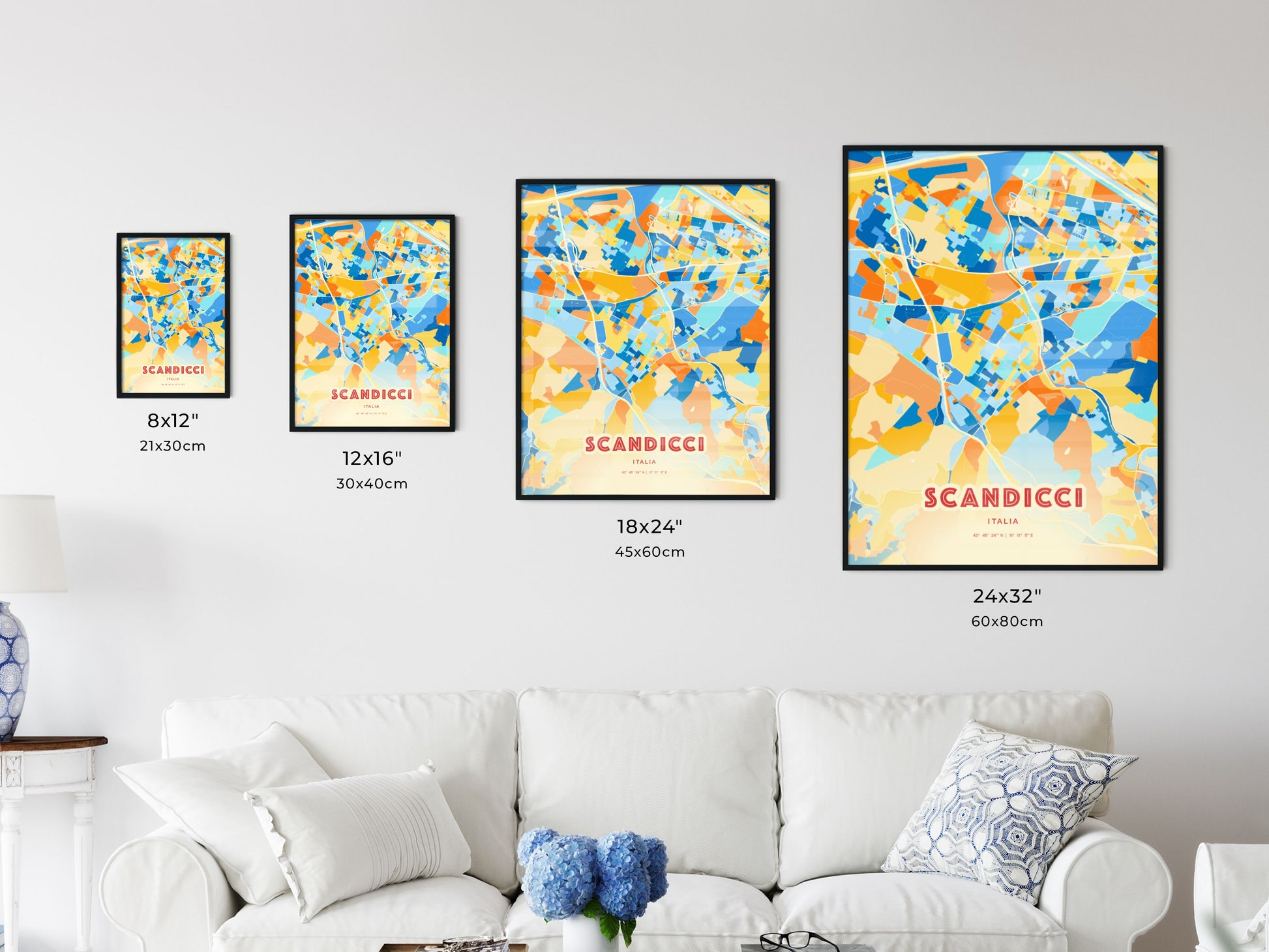 Colorful SCANDICCI ITALY Fine Art Map Blue Orange