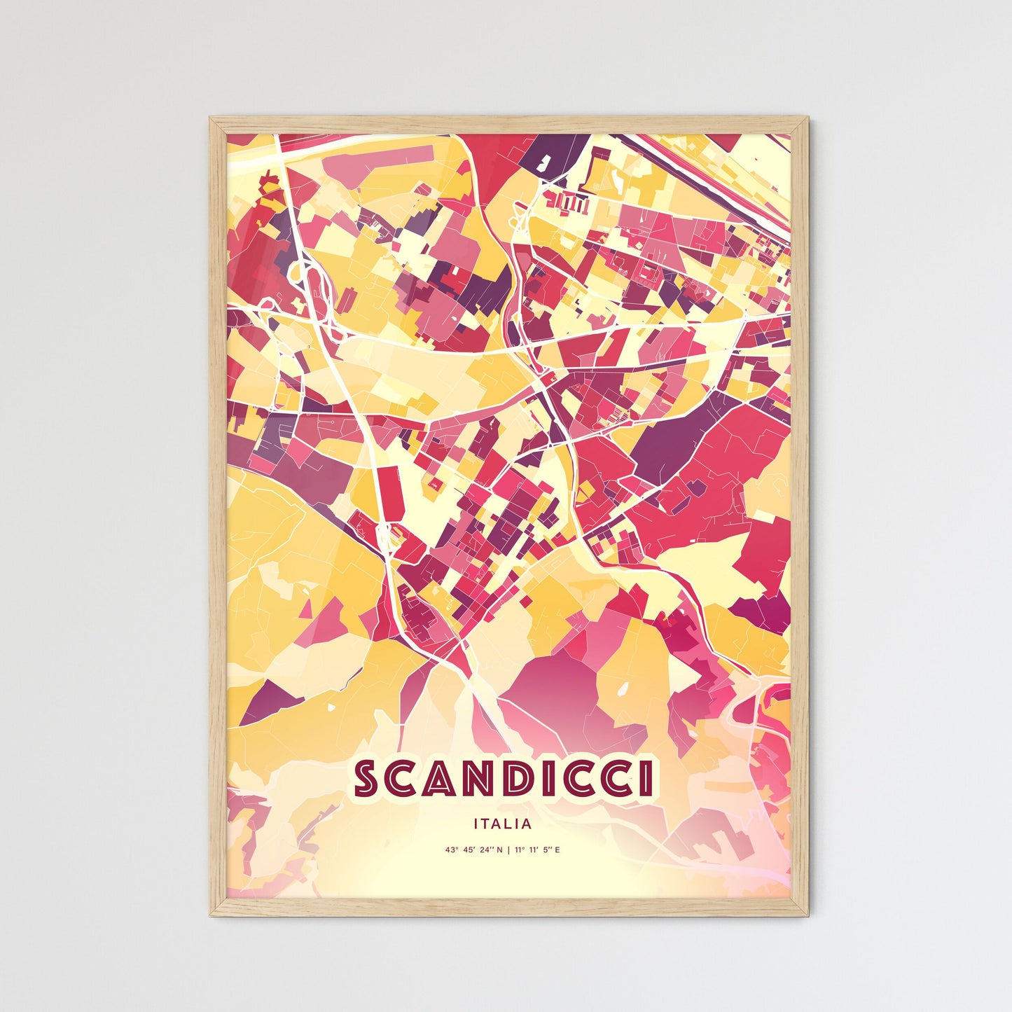 Colorful SCANDICCI ITALY Fine Art Map Hot Red