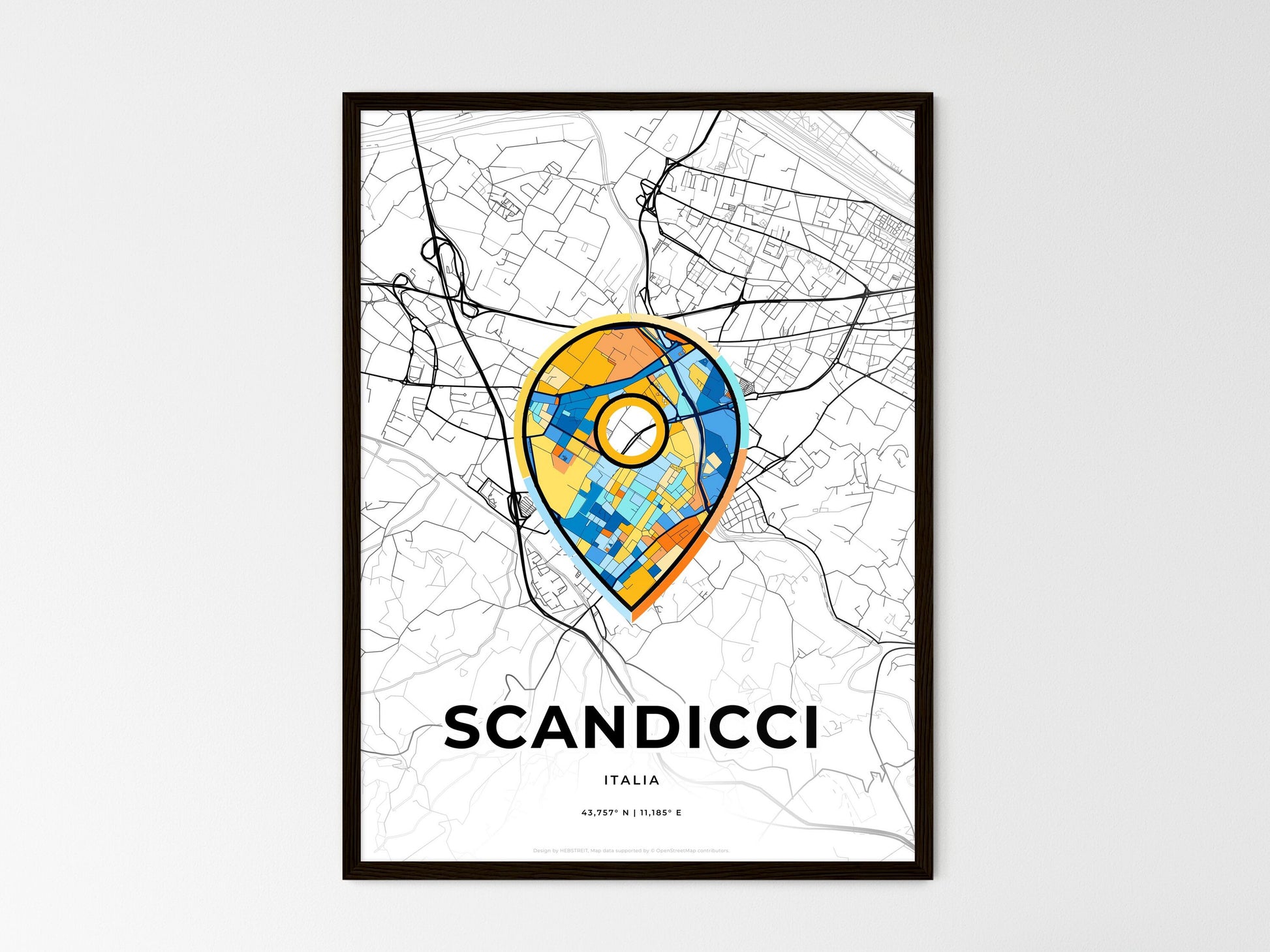 Scandicci Italy wedding art map with pointer icon