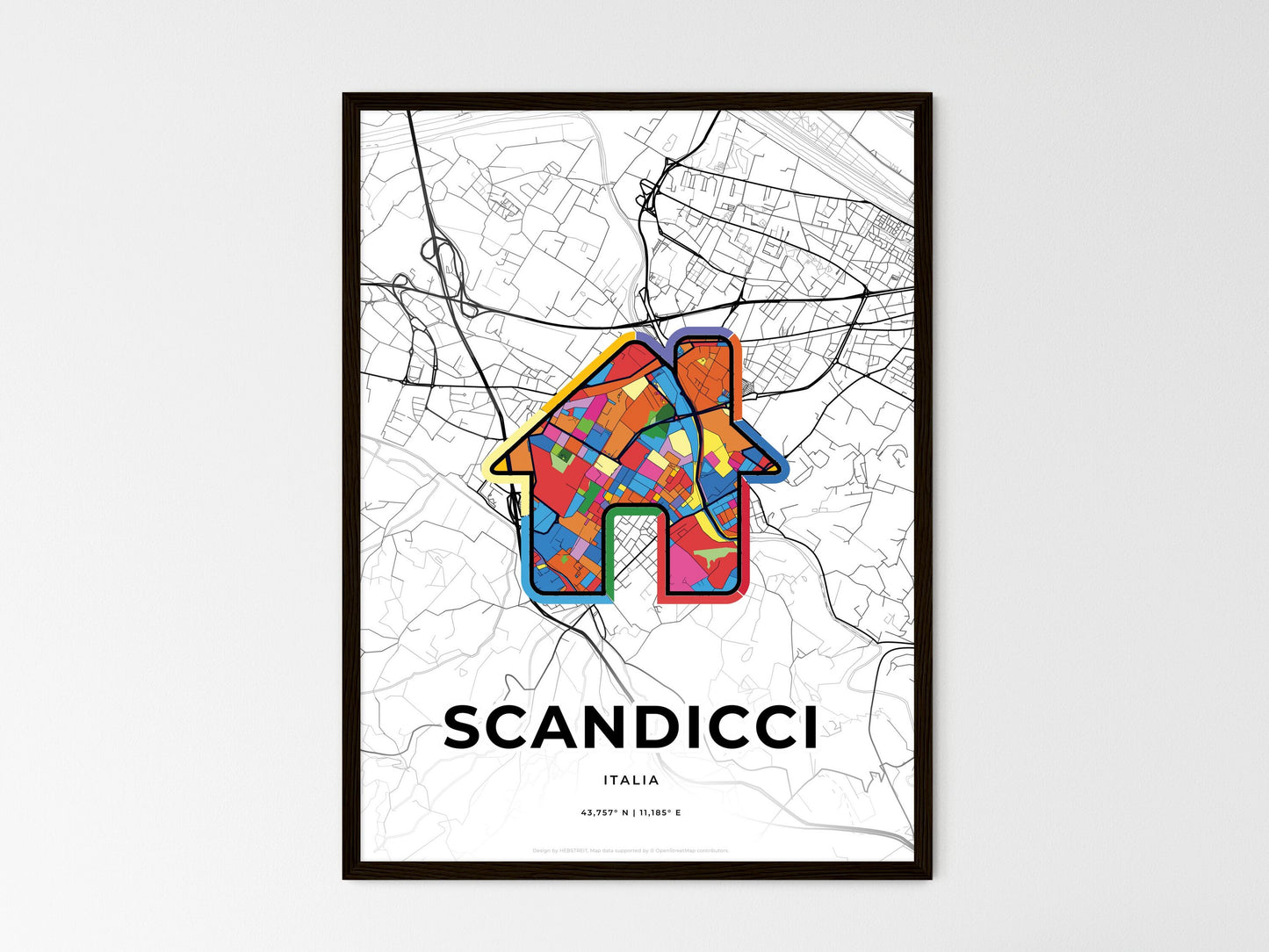 Scandicci Italy wedding art map with home icon