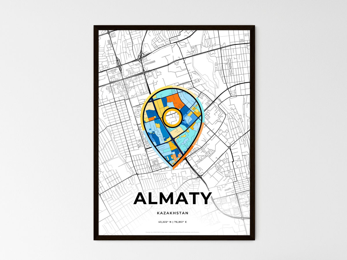 Almaty Kazakhstan wedding art map with pointer icon