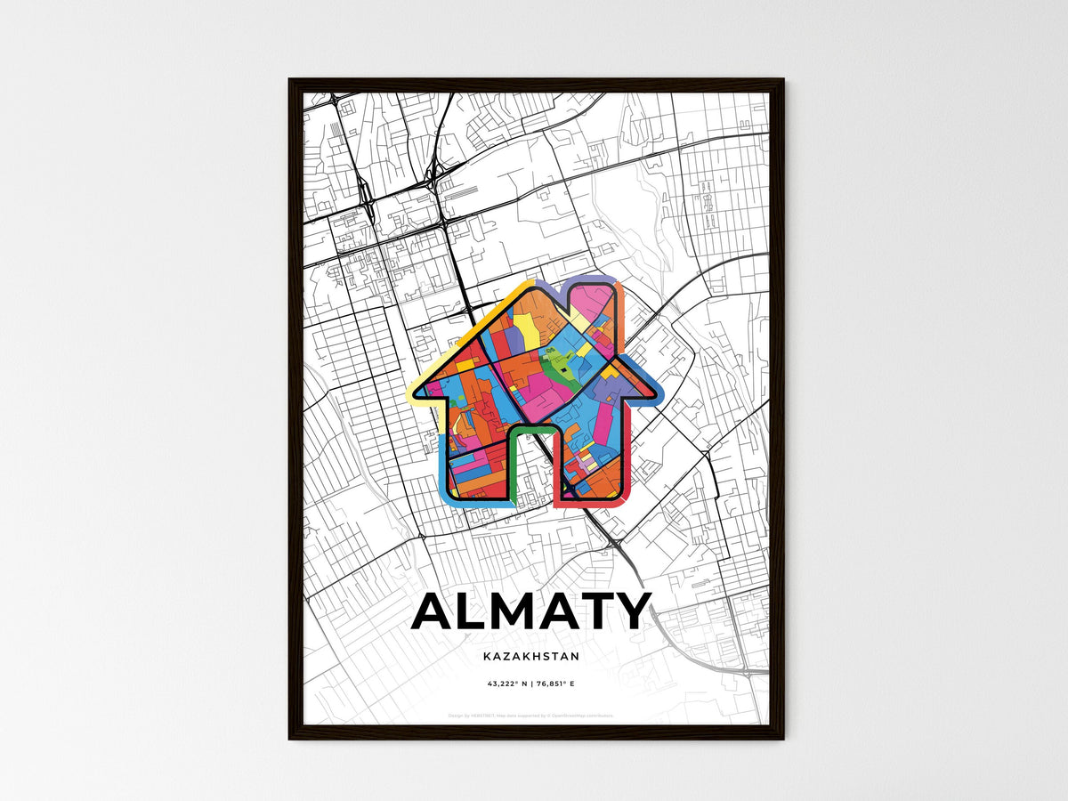 Almaty Kazakhstan wedding art map with home icon