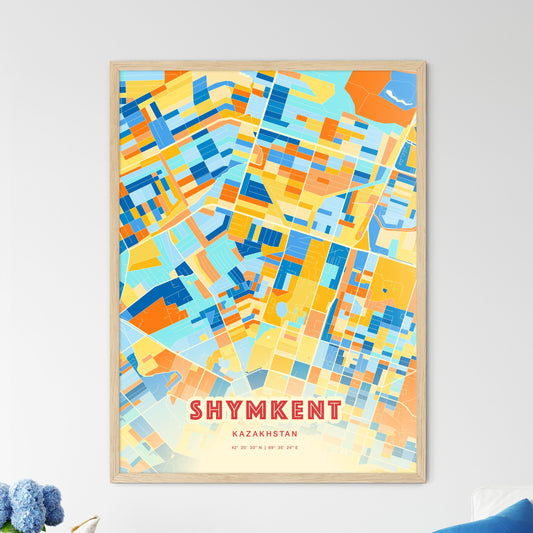 Colorful SHYMKENT KAZAKHSTAN Fine Art Map Blue Orange