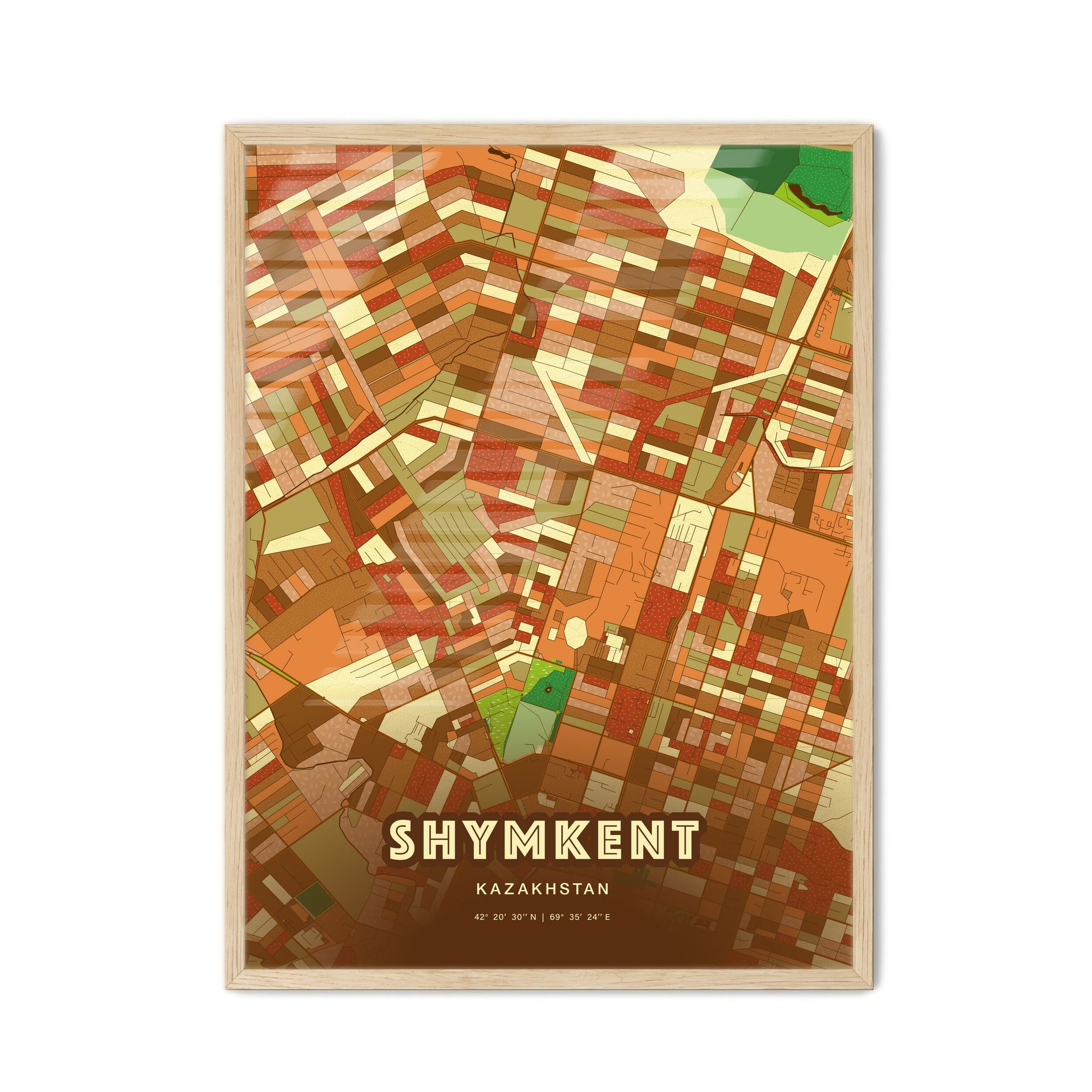 Colorful SHYMKENT KAZAKHSTAN Fine Art Map Farmhouse