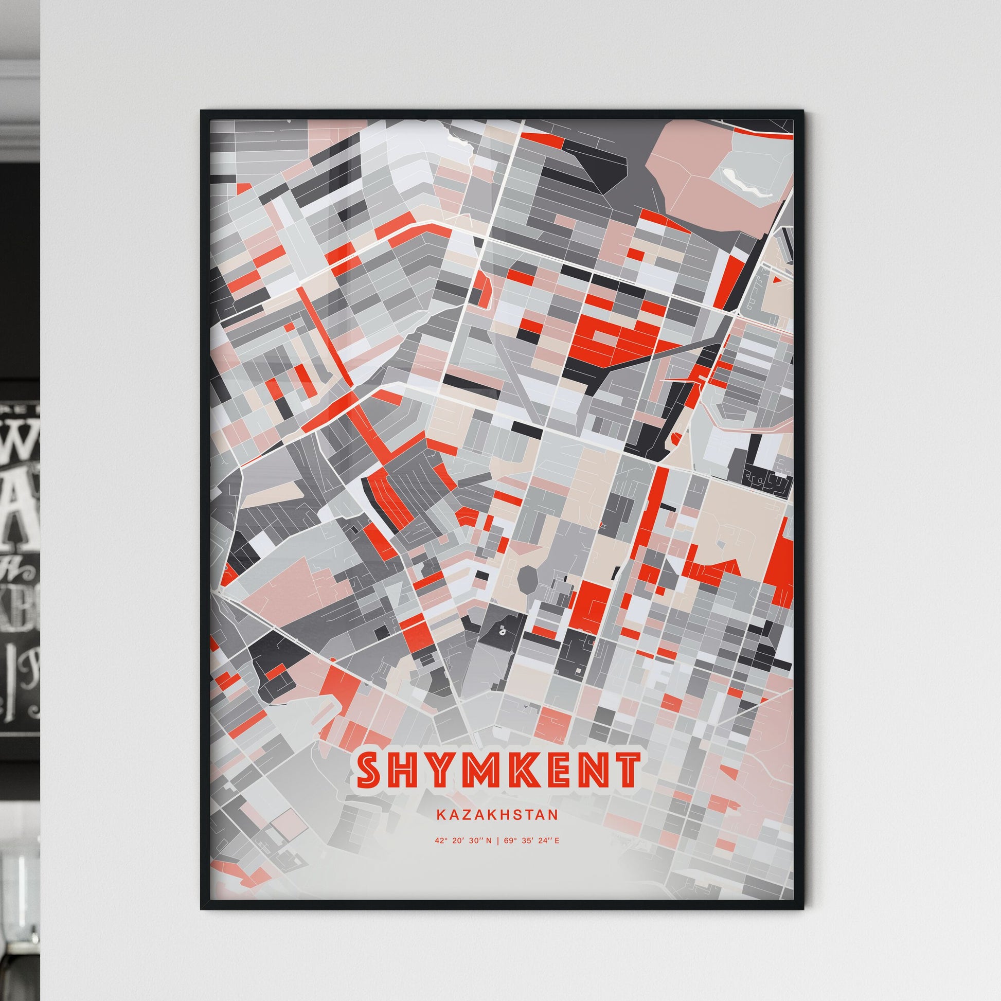 Colorful SHYMKENT KAZAKHSTAN Fine Art Map Modern