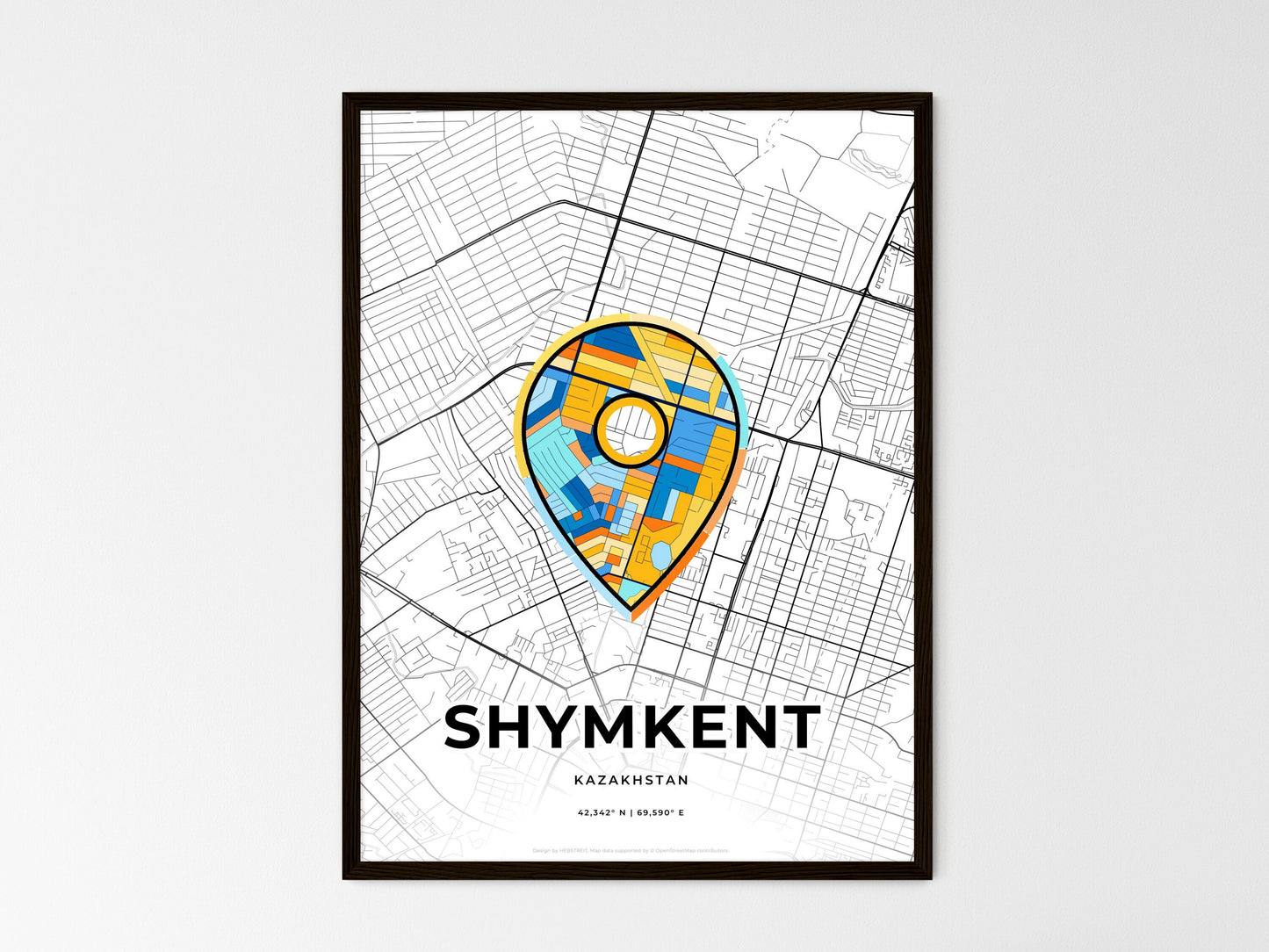 Shymkent Kazakhstan wedding art map with pointer icon
