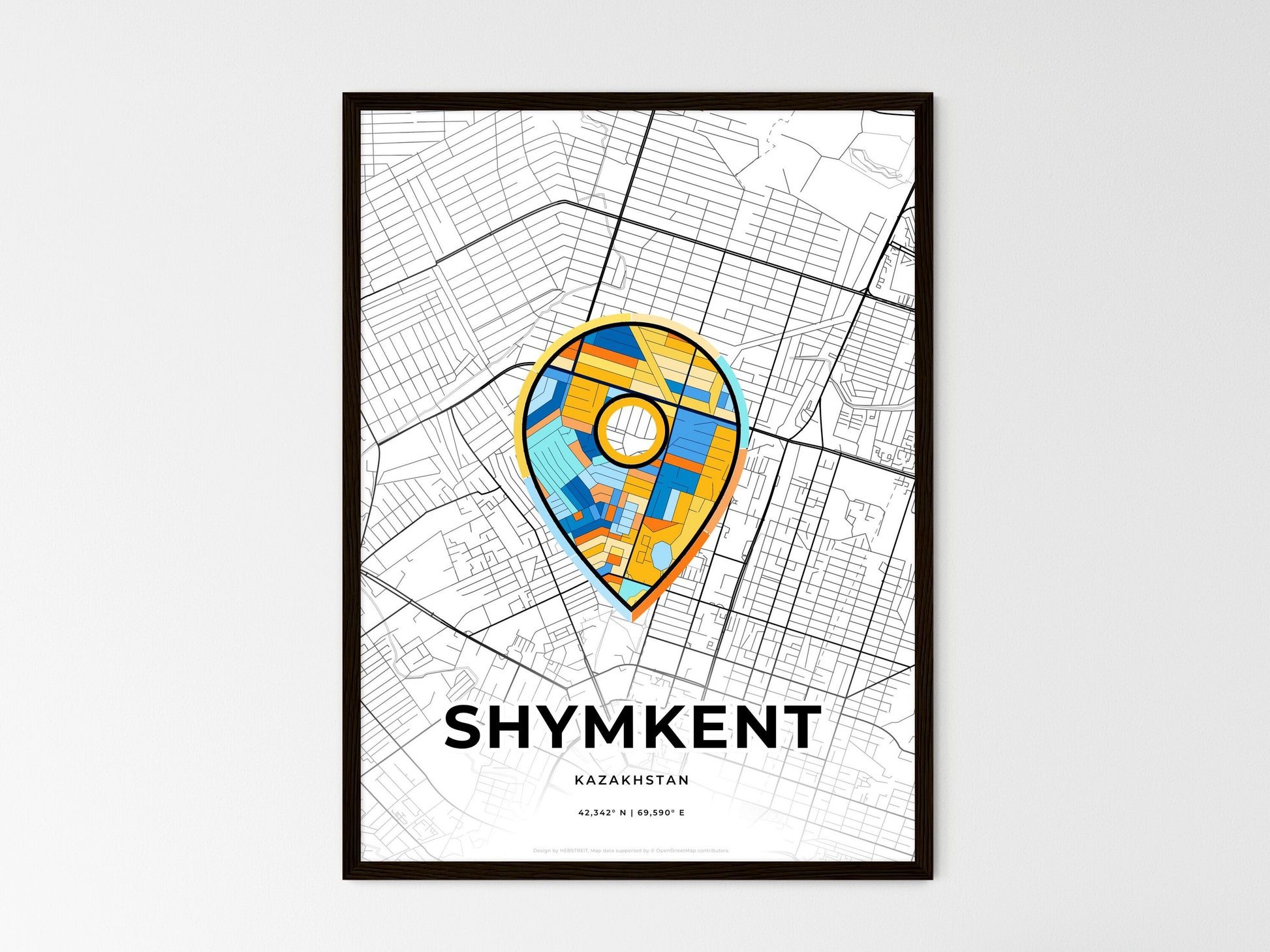 Shymkent Kazakhstan wedding art map with pointer icon