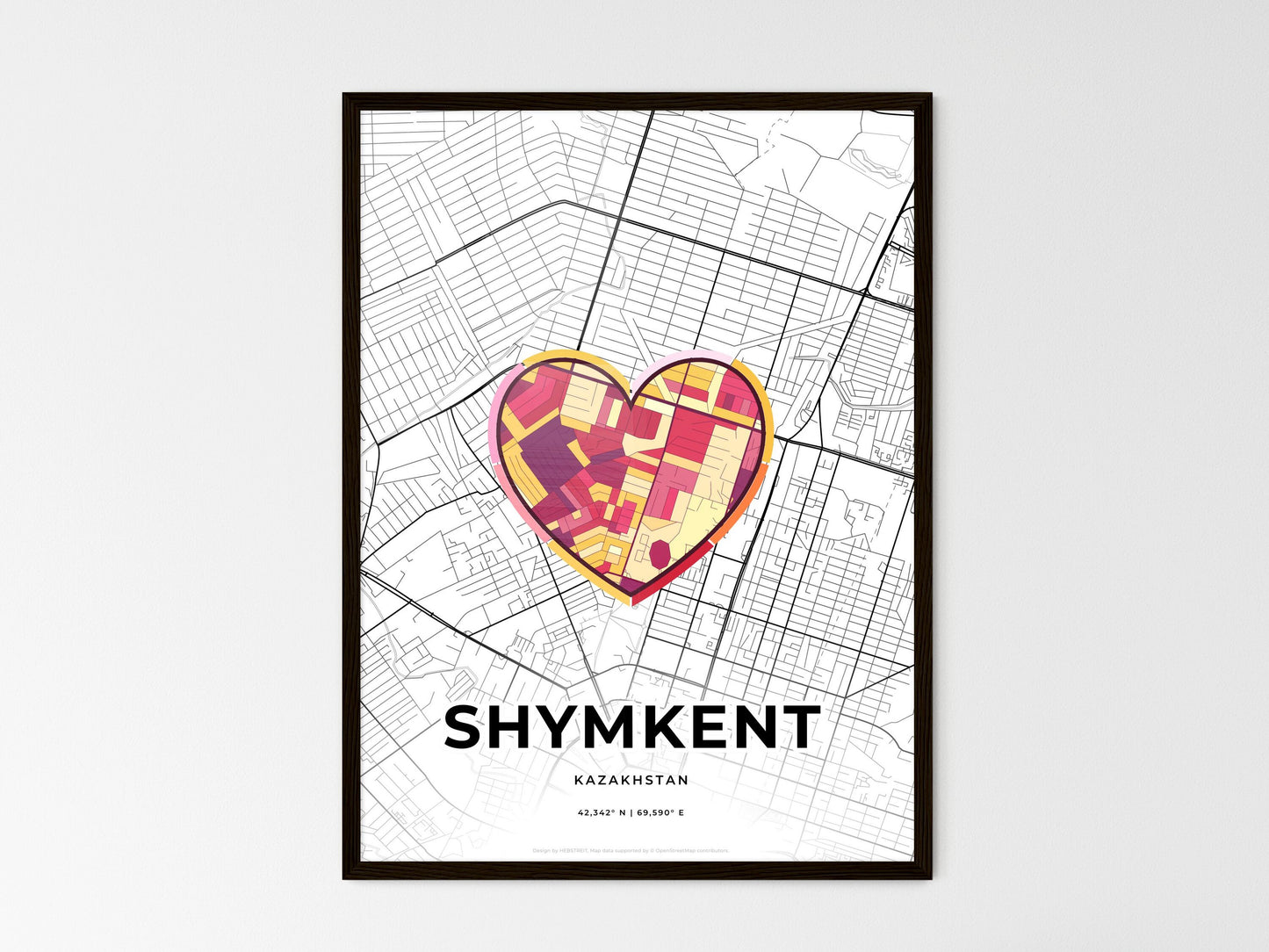 Shymkent Kazakhstan wedding art map with heart icon