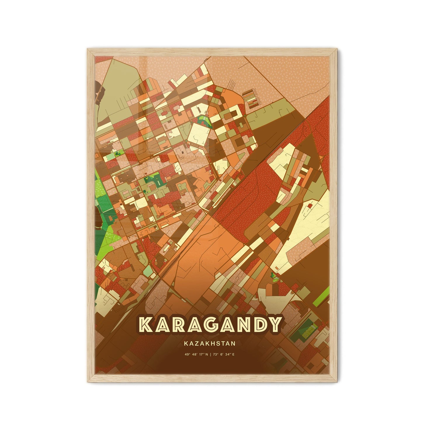 Colorful KARAGANDY KAZAKHSTAN Fine Art Map Farmhouse