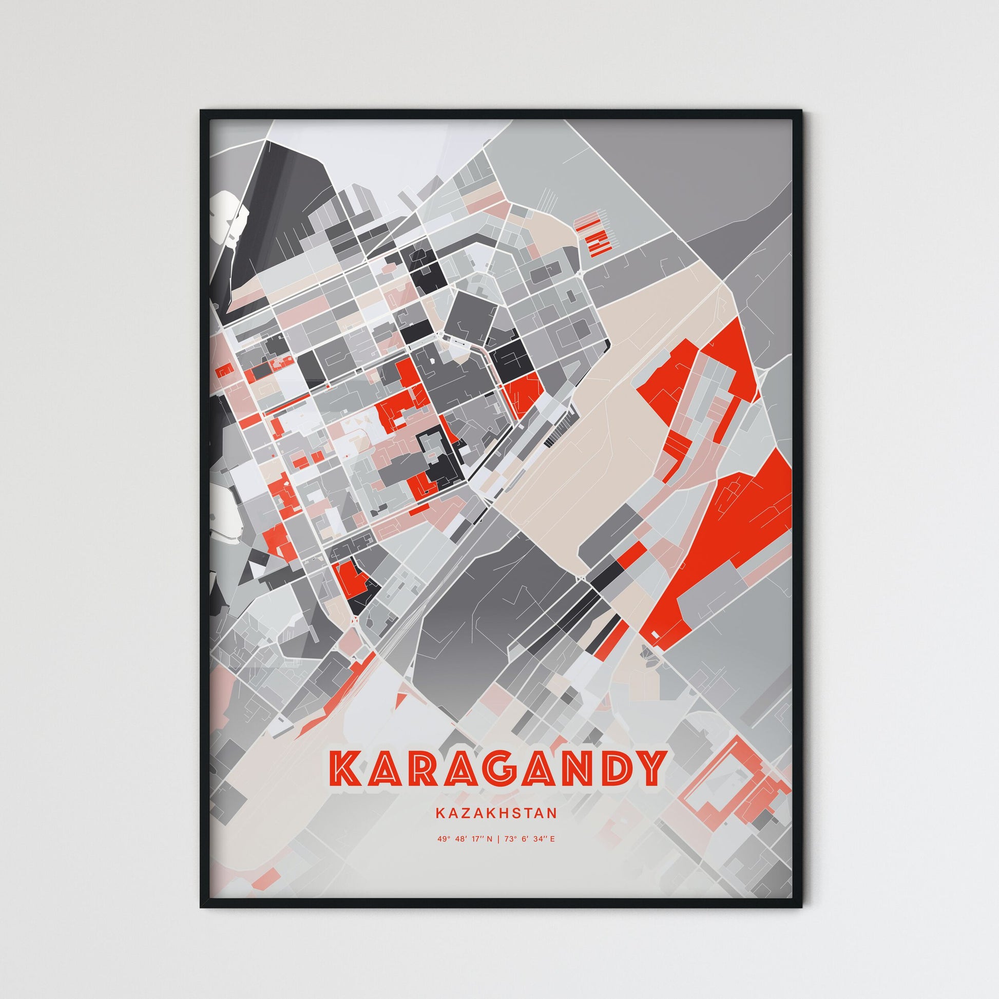 Colorful KARAGANDY KAZAKHSTAN Fine Art Map Modern