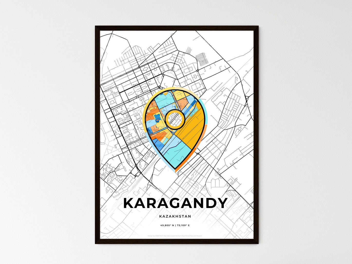 Karagandy Kazakhstan wedding art map with pointer icon