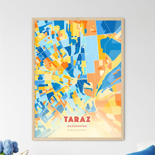 Colorful TARAZ KAZAKHSTAN Fine Art Map Blue Orange