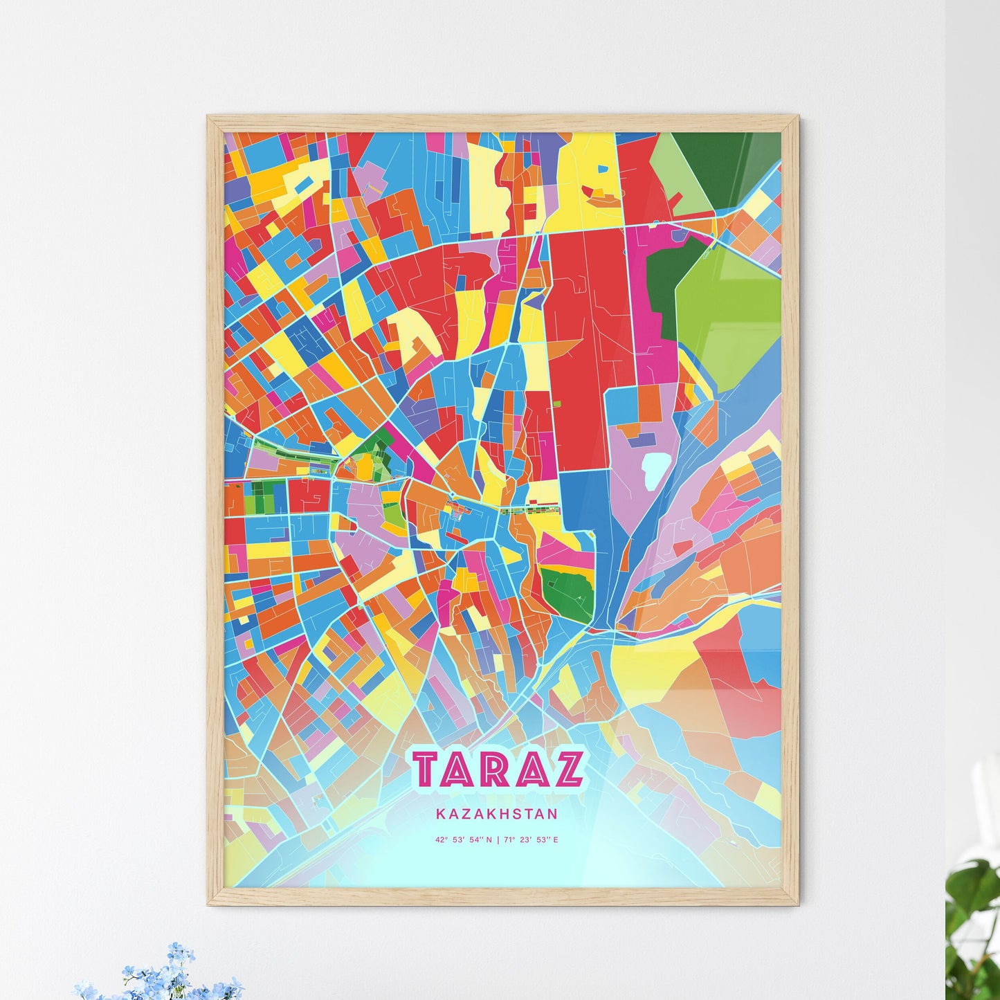 Colorful TARAZ KAZAKHSTAN Fine Art Map Crazy Colors