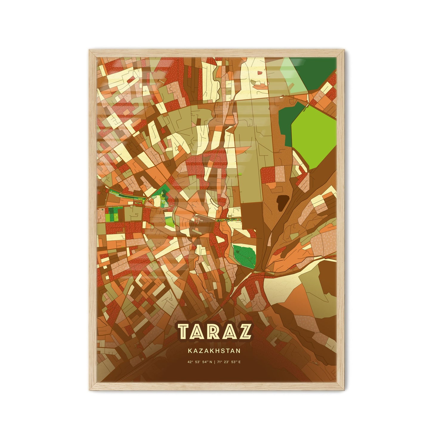 Colorful TARAZ KAZAKHSTAN Fine Art Map Farmhouse