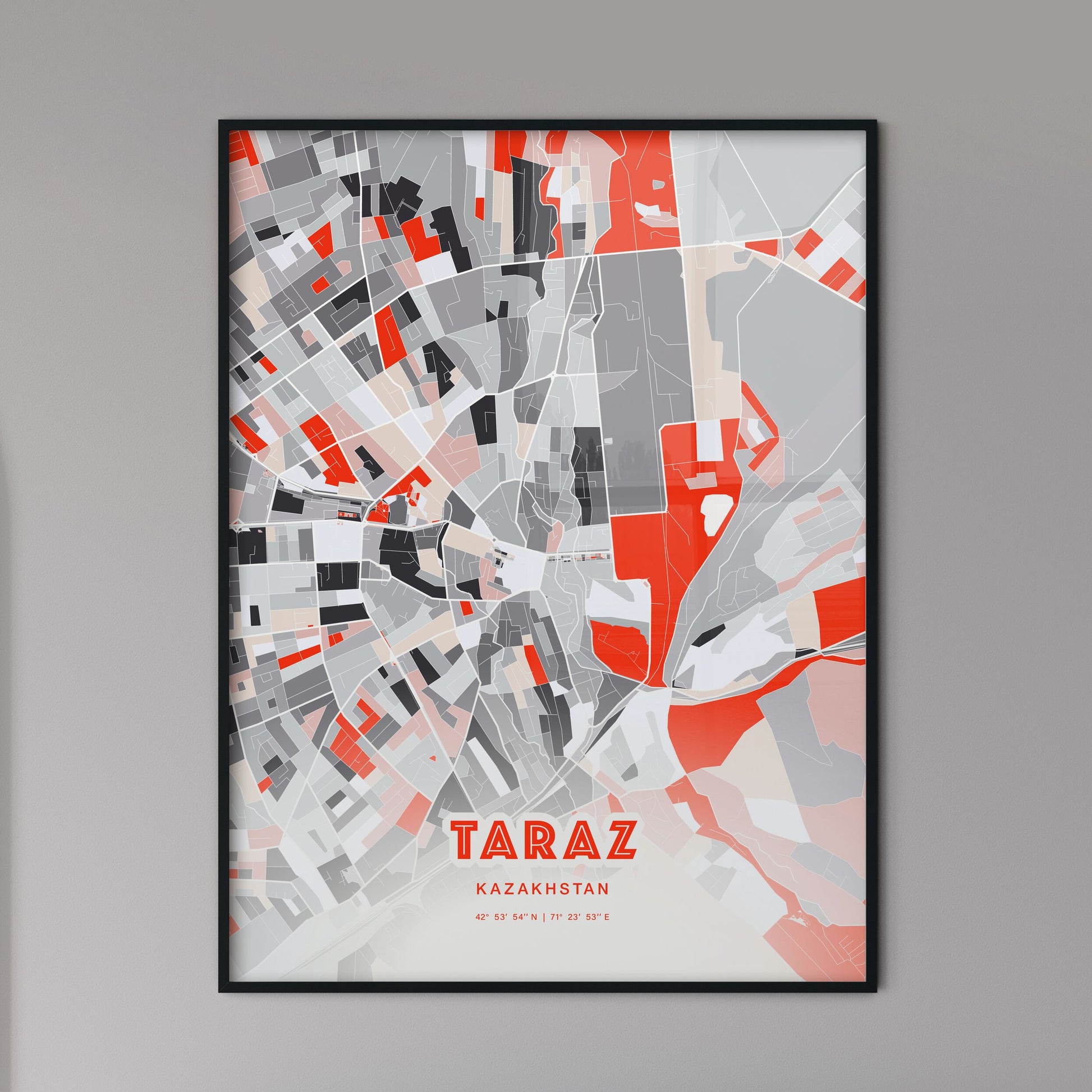 Colorful TARAZ KAZAKHSTAN Fine Art Map Modern