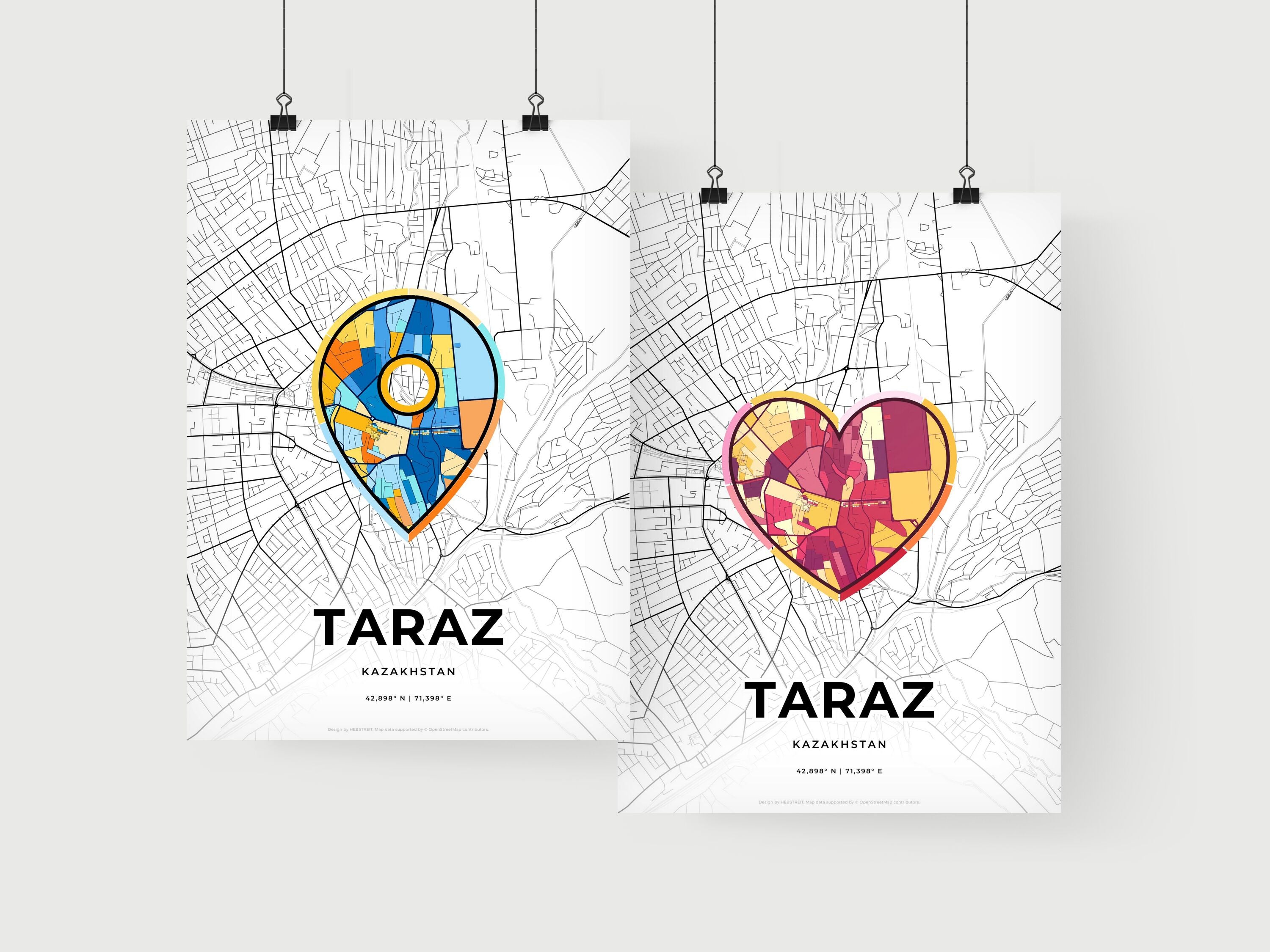 Taraz Kazakhstan, Minimal Art Map With A Colorful Icon – HEBSTREIT