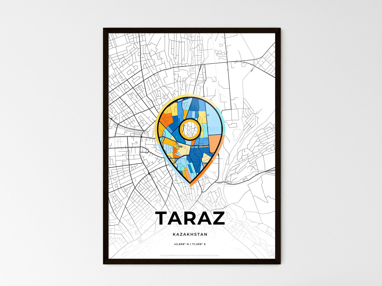 Taraz Kazakhstan wedding art map with pointer icon