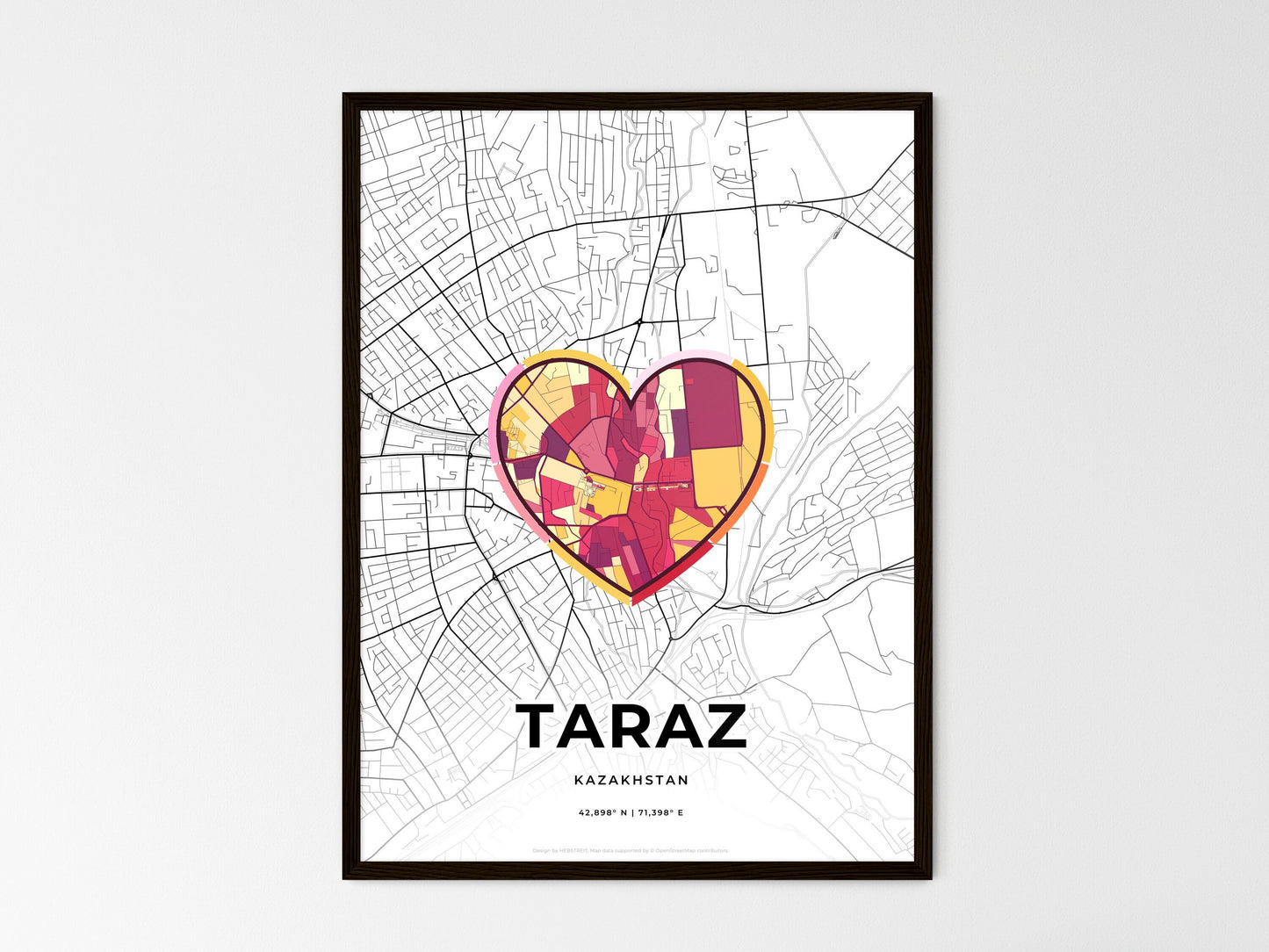 Taraz Kazakhstan wedding art map with heart icon