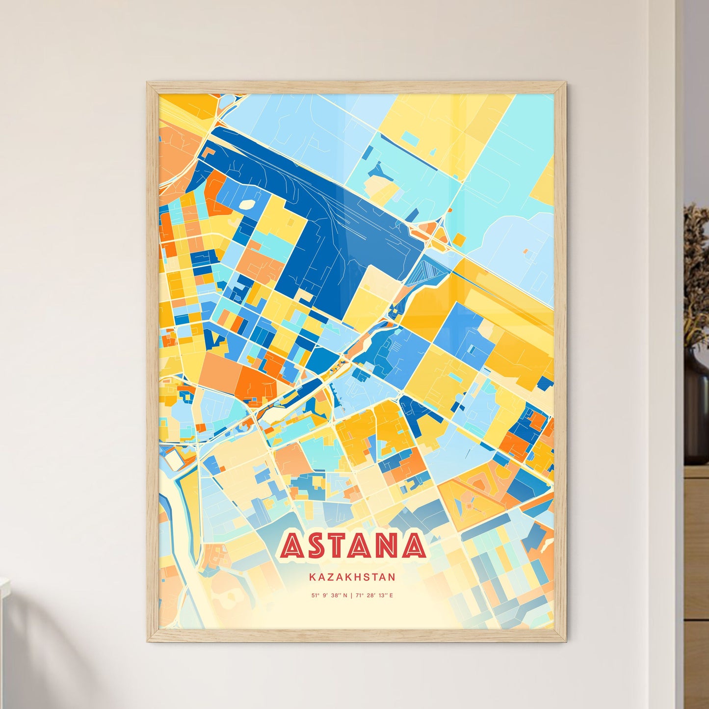 Colorful ASTANA KAZAKHSTAN Fine Art Map Blue Orange