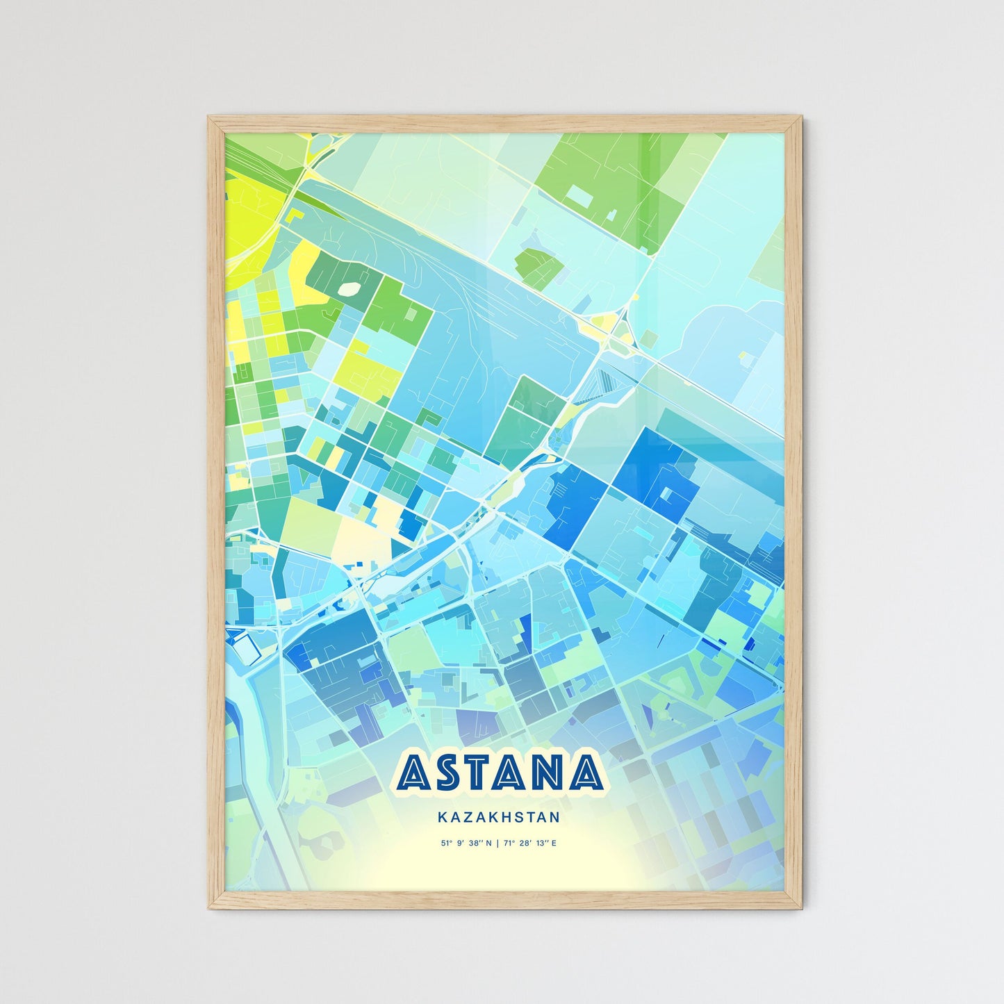 Colorful ASTANA KAZAKHSTAN Fine Art Map Cool Blue