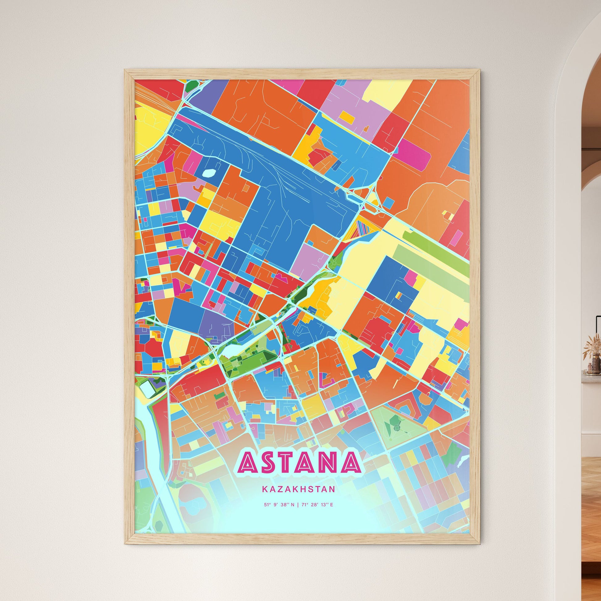 Colorful ASTANA KAZAKHSTAN Fine Art Map Crazy Colors