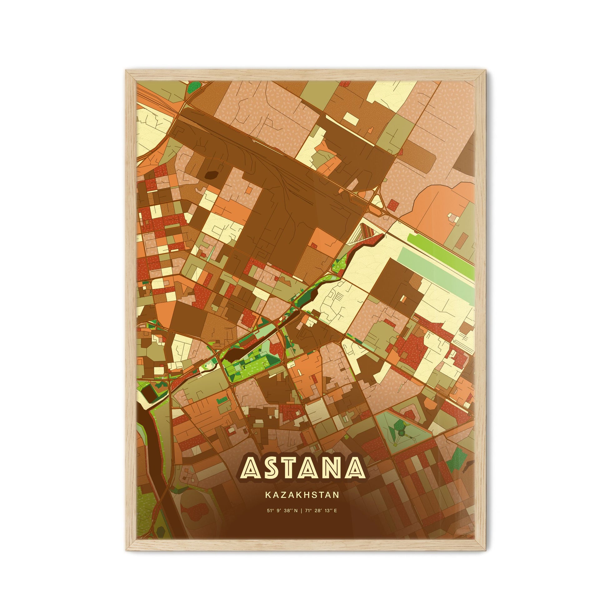 Colorful ASTANA KAZAKHSTAN Fine Art Map Farmhouse