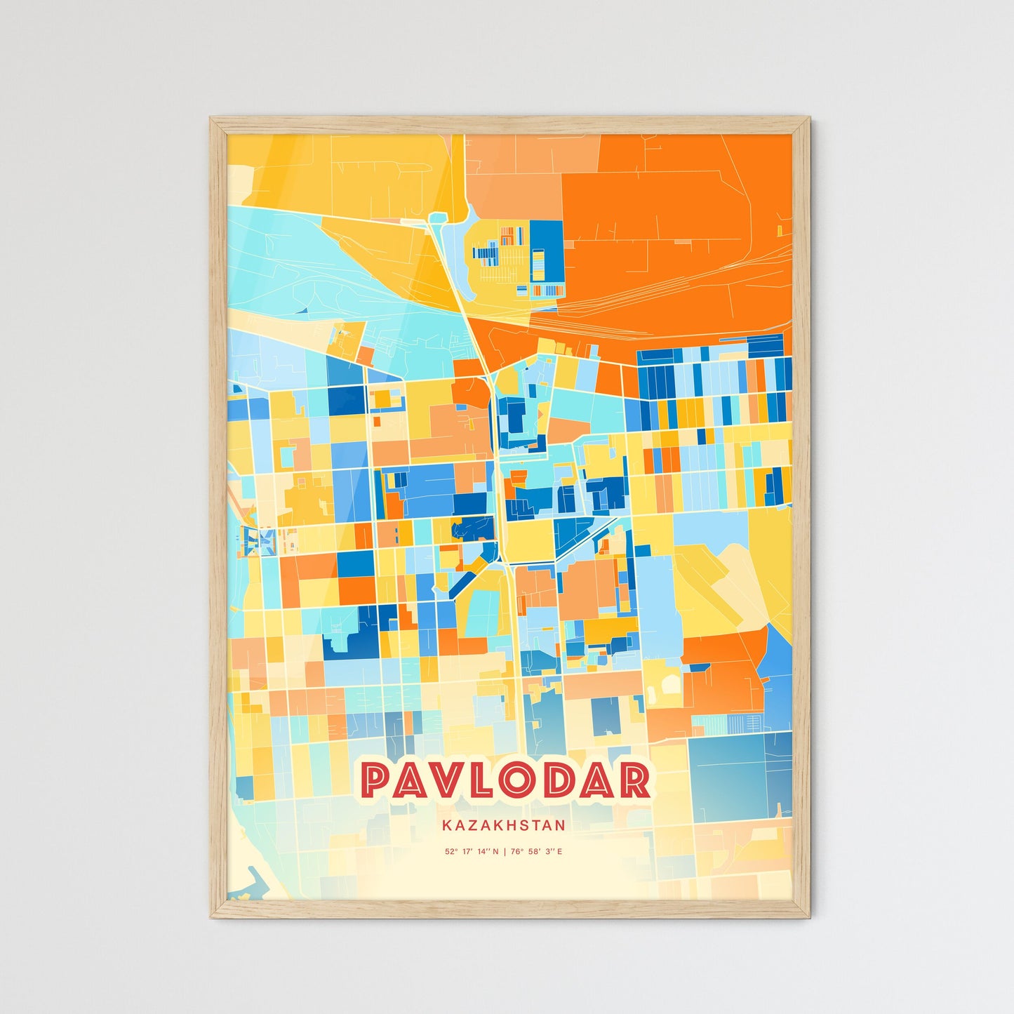 Colorful PAVLODAR KAZAKHSTAN Fine Art Map Blue Orange