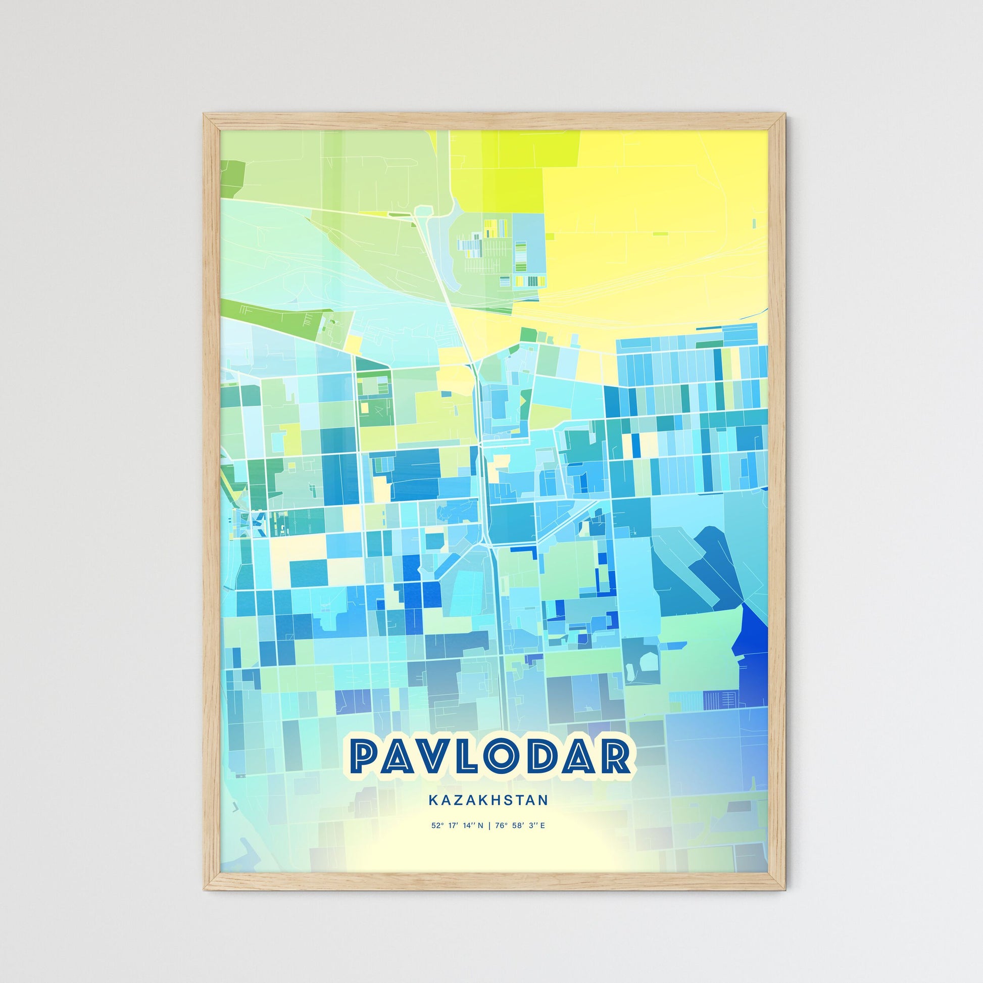 Colorful PAVLODAR KAZAKHSTAN Fine Art Map Cool Blue