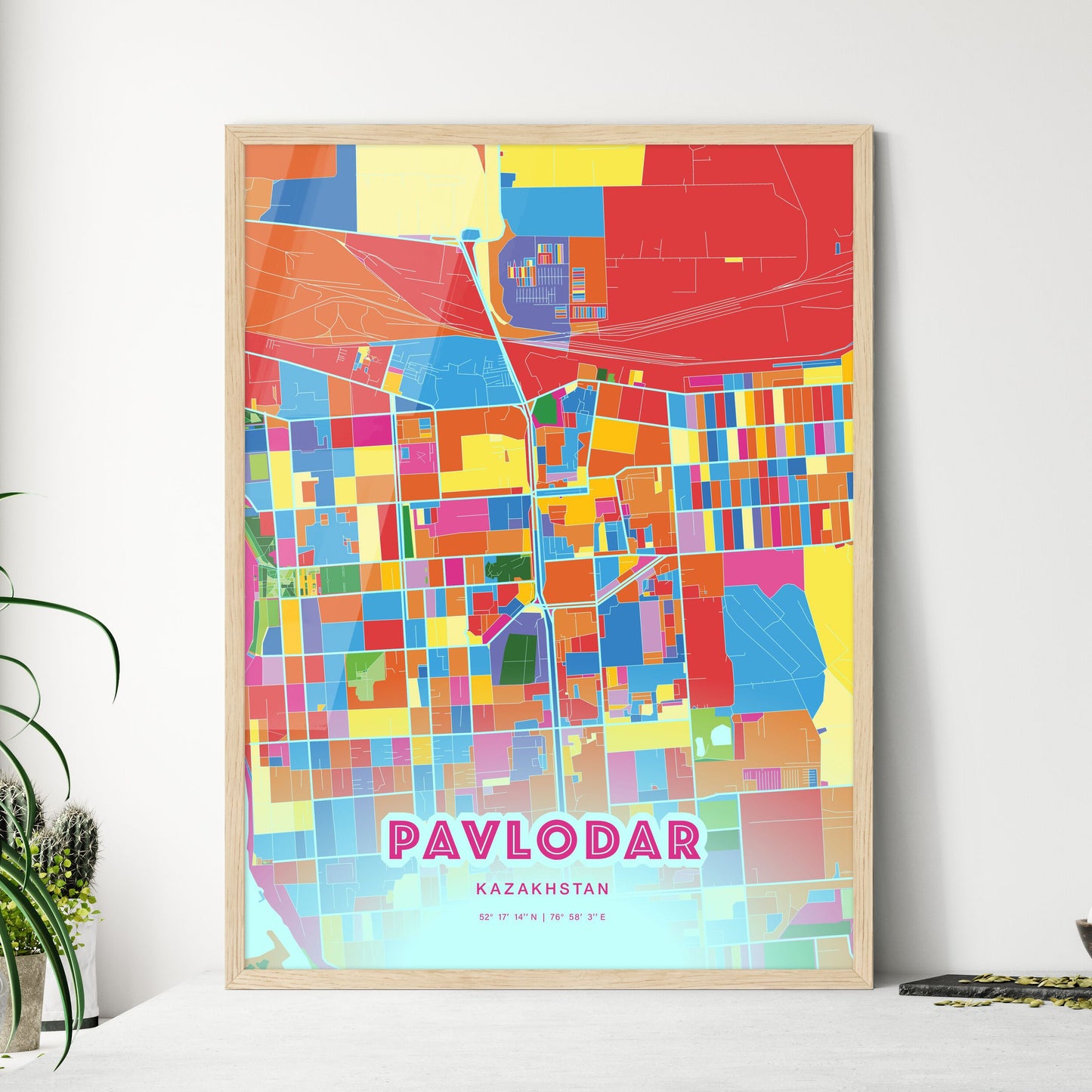 Colorful PAVLODAR KAZAKHSTAN Fine Art Map Crazy Colors
