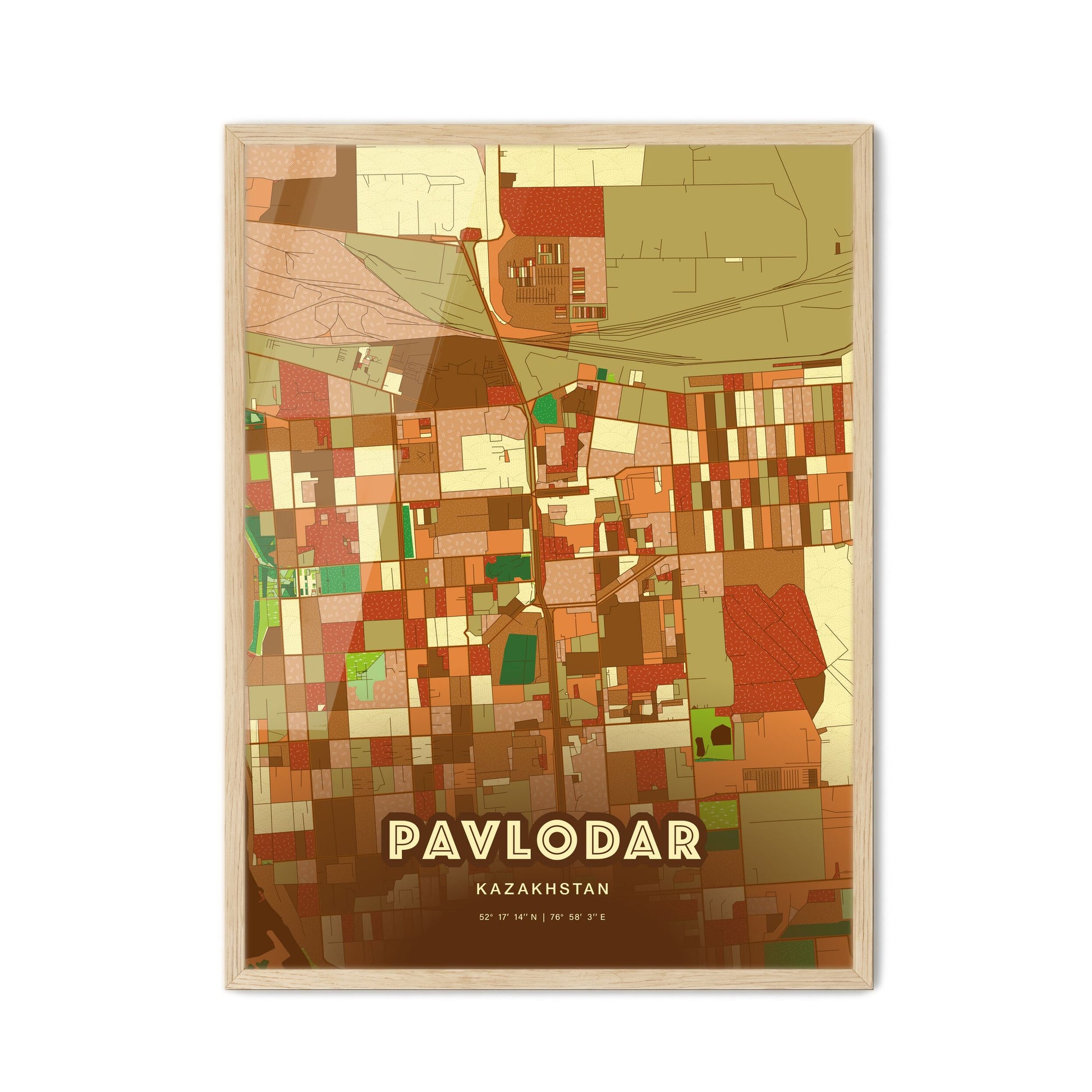 Colorful PAVLODAR KAZAKHSTAN Fine Art Map Farmhouse