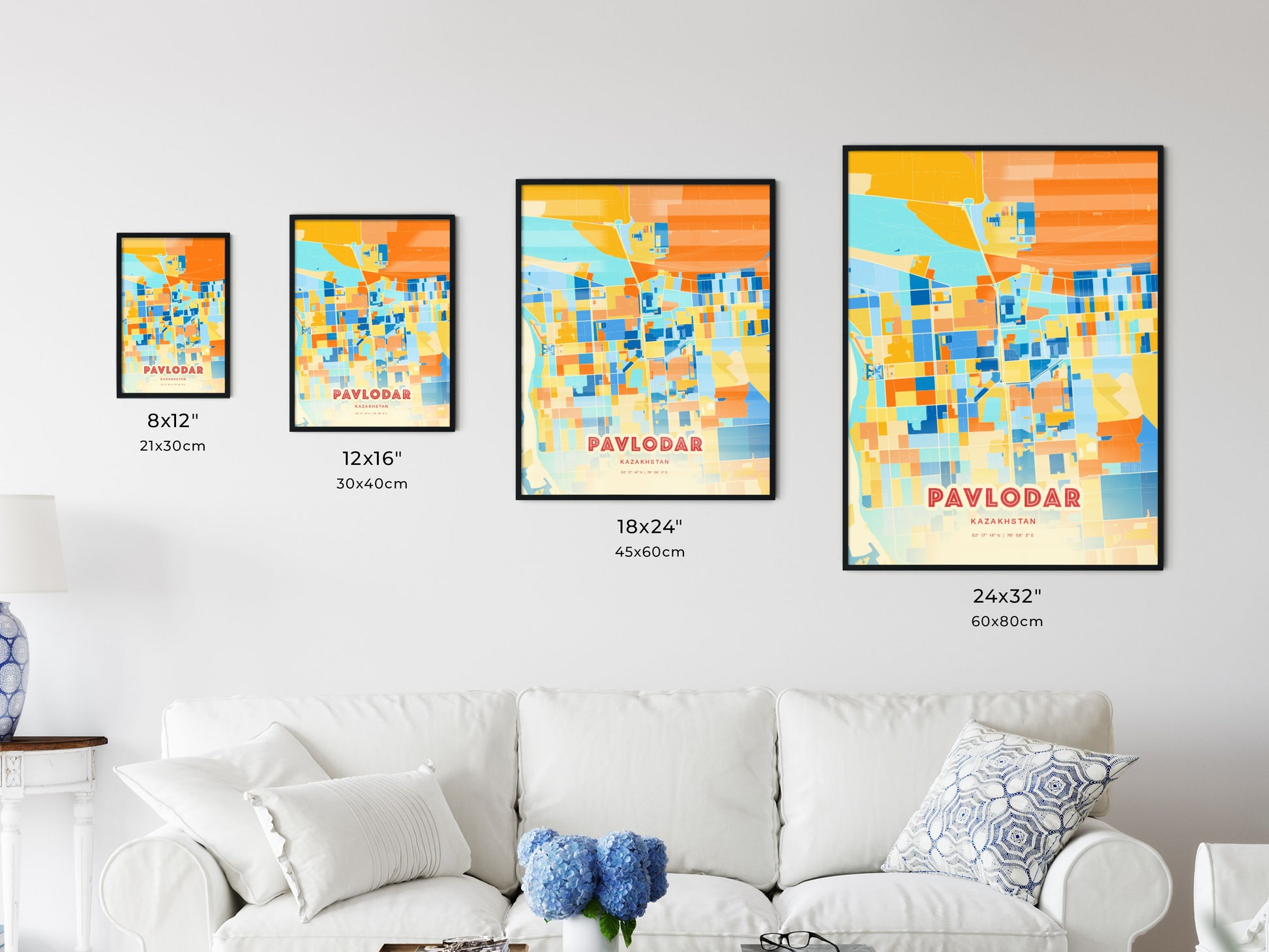 Colorful PAVLODAR KAZAKHSTAN Fine Art Map Blue Orange