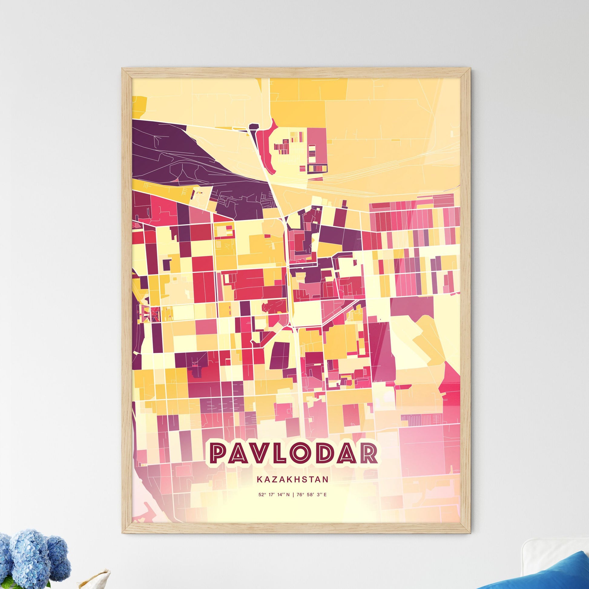 Colorful PAVLODAR KAZAKHSTAN Fine Art Map Hot Red