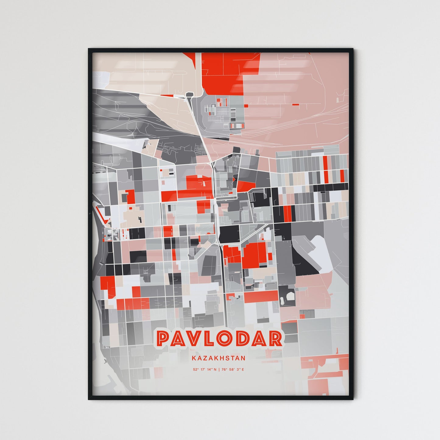 Colorful PAVLODAR KAZAKHSTAN Fine Art Map Modern