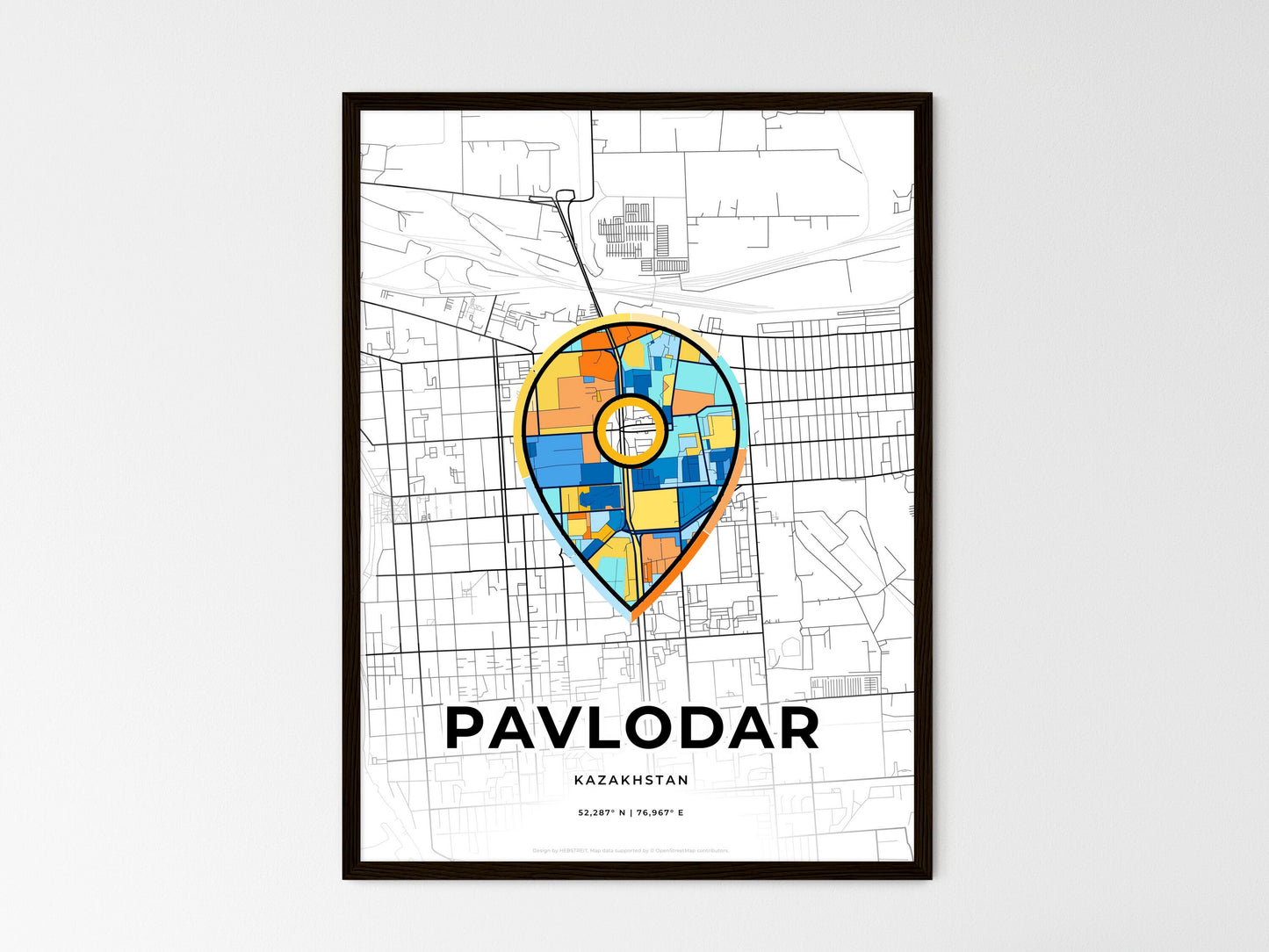 Pavlodar Kazakhstan wedding art map with pointer icon