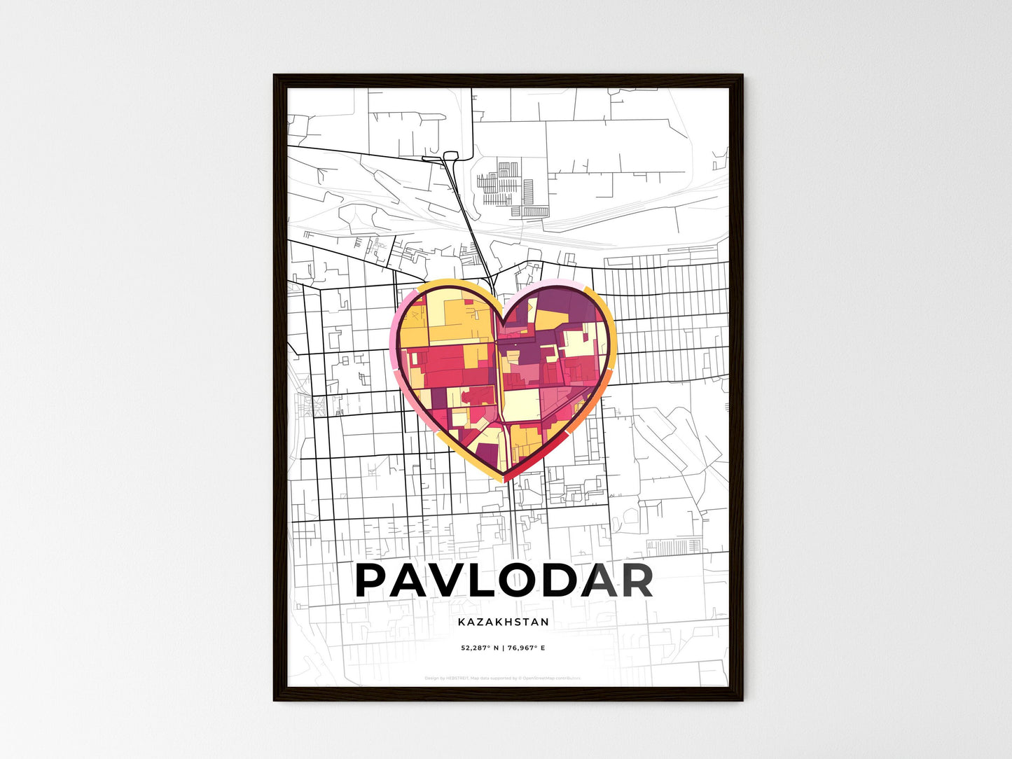 Pavlodar Kazakhstan wedding art map with heart icon