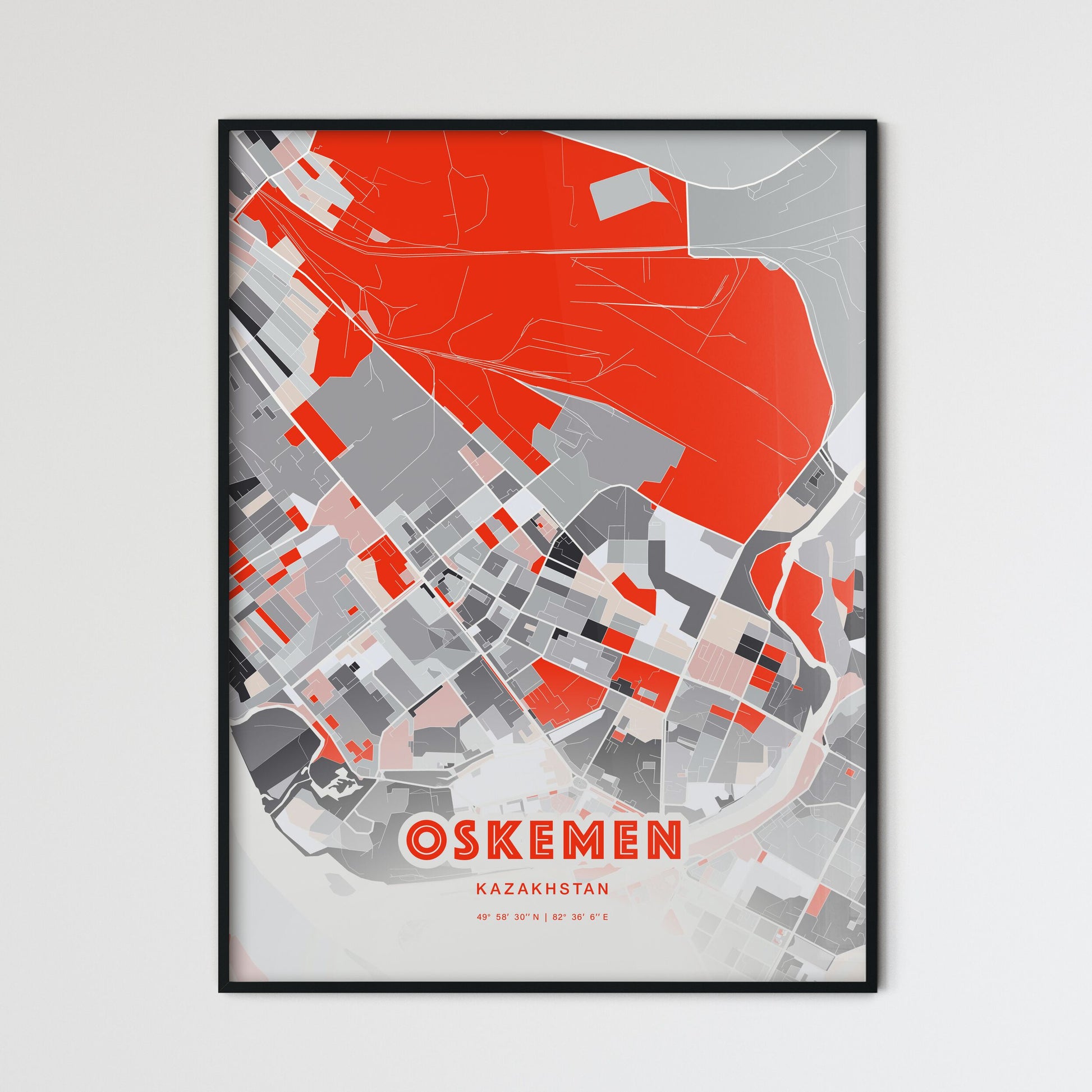 Colorful OSKEMEN KAZAKHSTAN Fine Art Map Modern