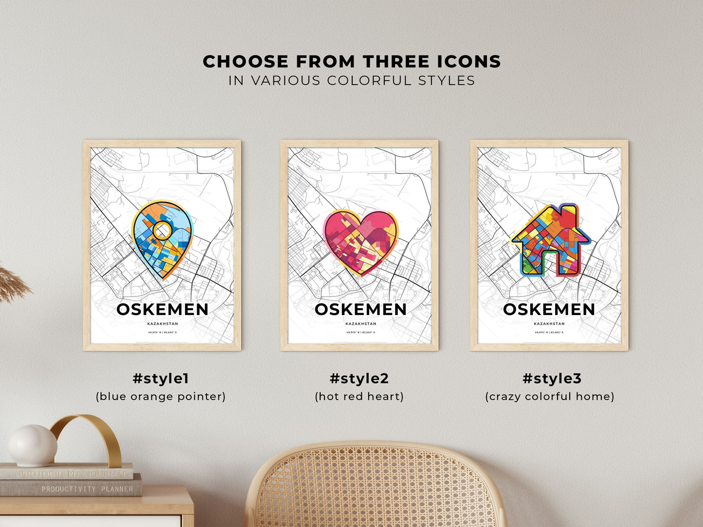 Oskemen Kazakhstan maps with colorful icons