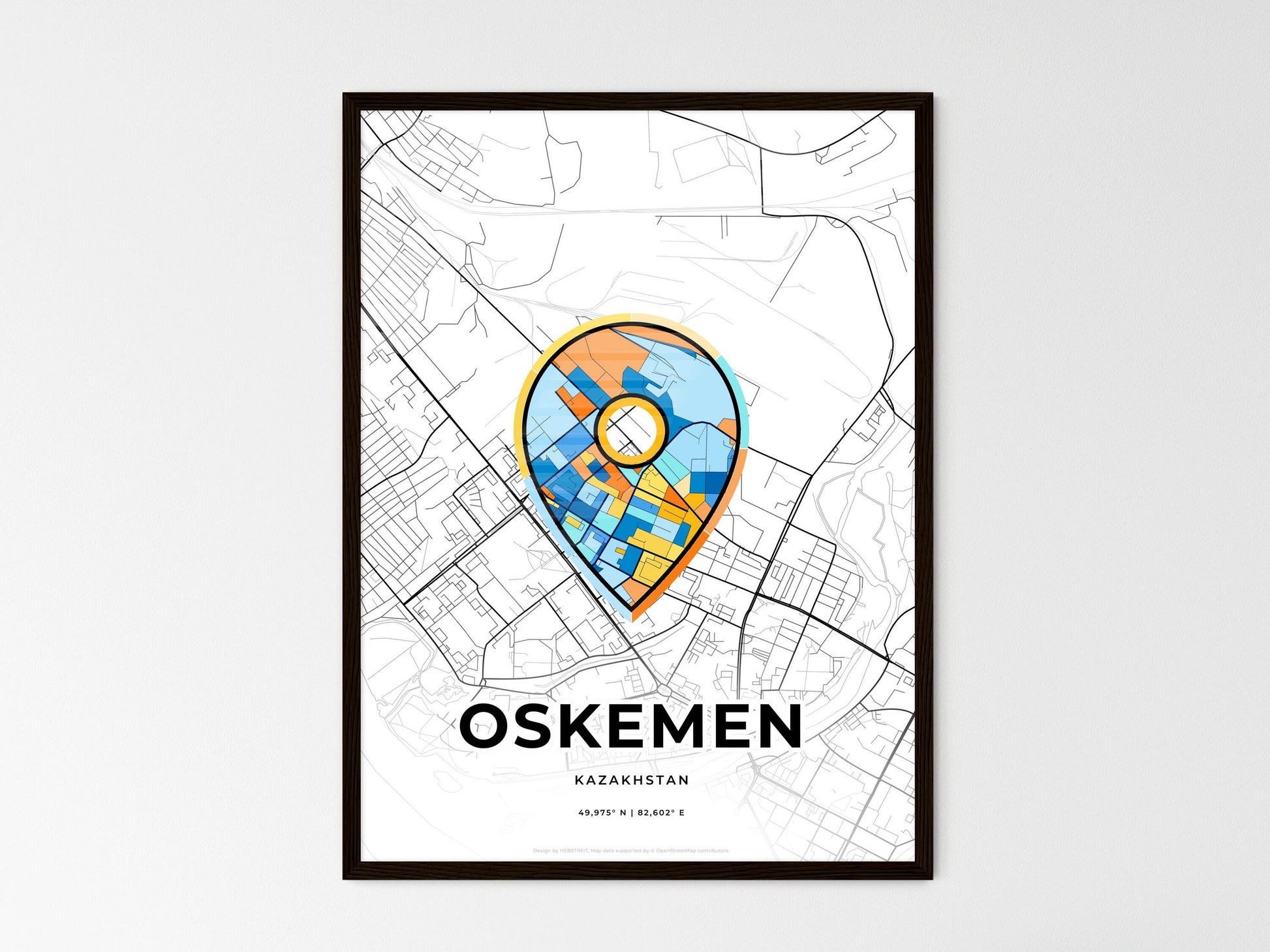 Oskemen Kazakhstan wedding art map with pointer icon