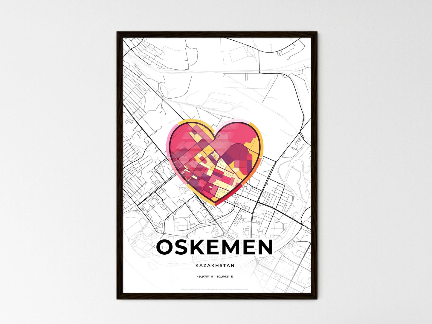 Oskemen Kazakhstan wedding art map with heart icon