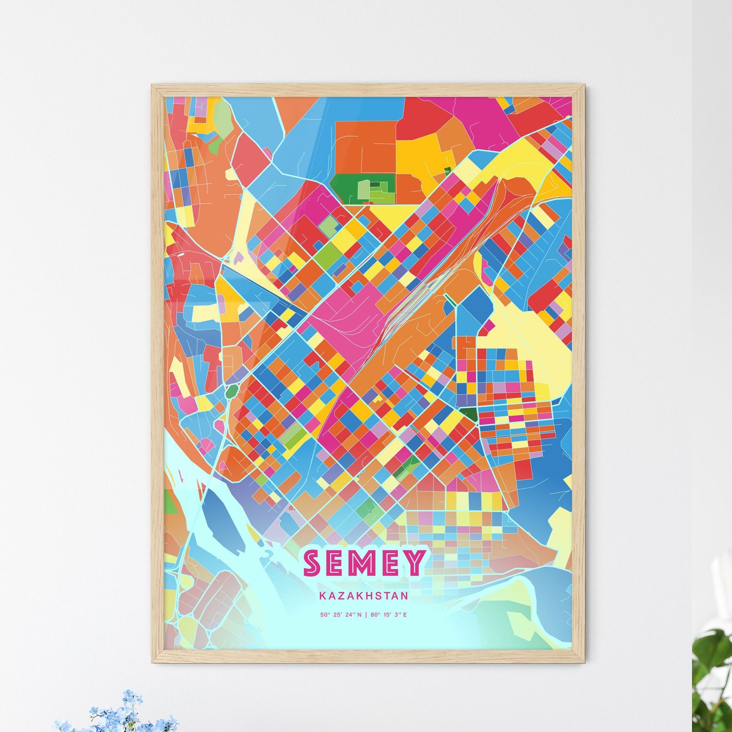 Colorful SEMEY KAZAKHSTAN Fine Art Map Crazy Colors