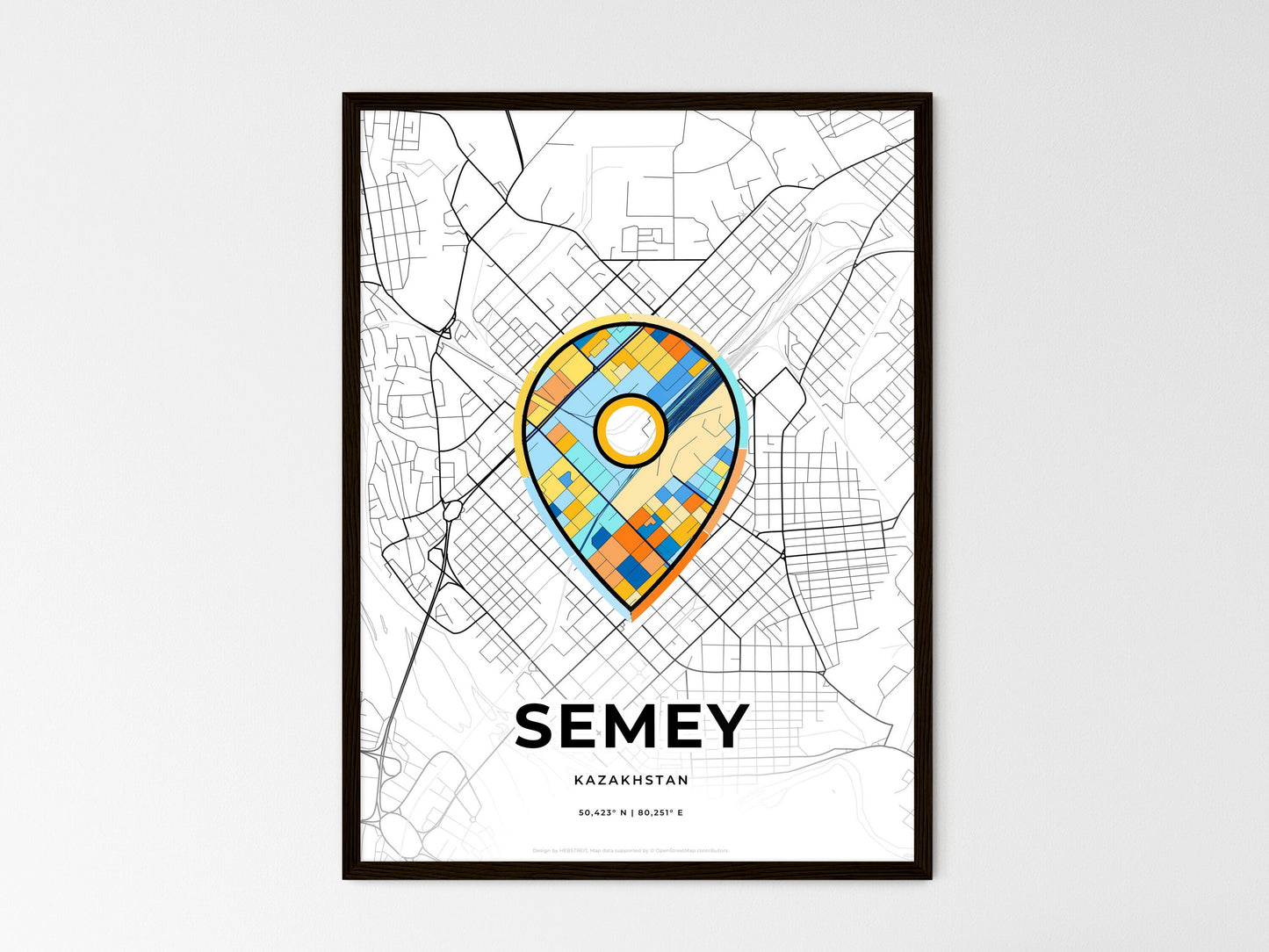 Semey Kazakhstan wedding art map with pointer icon