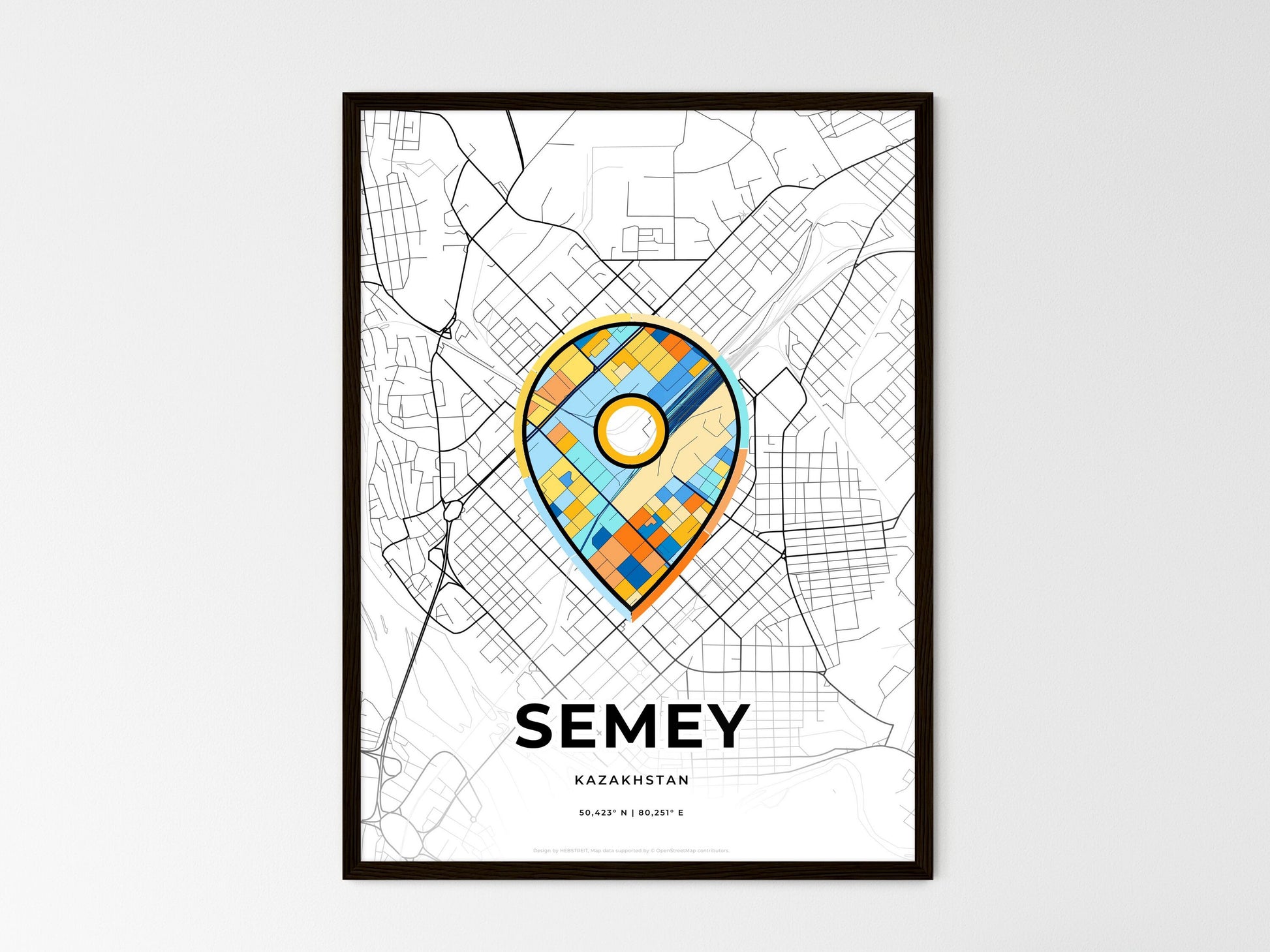 Semey Kazakhstan wedding art map with pointer icon