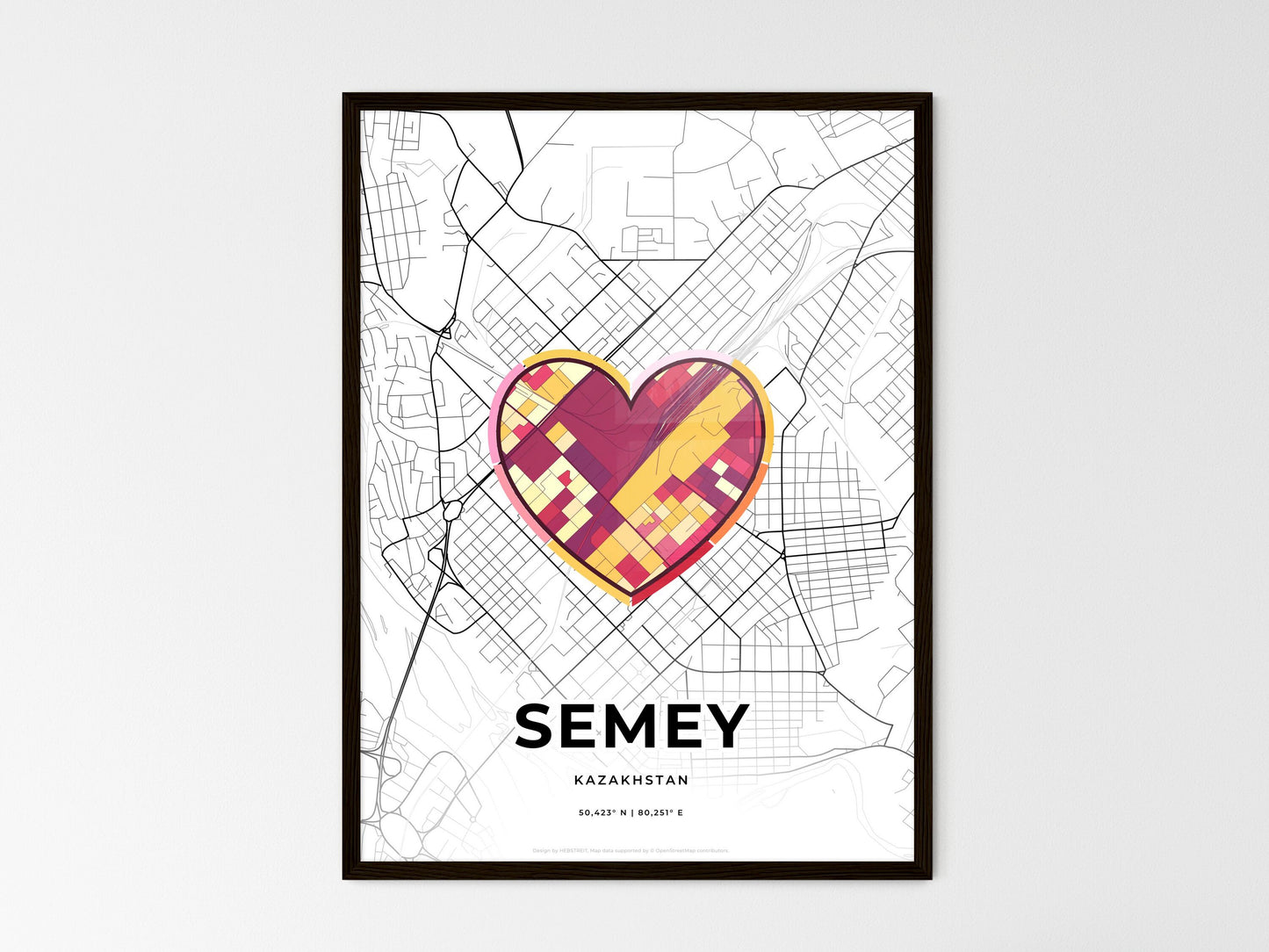 Semey Kazakhstan wedding art map with heart icon