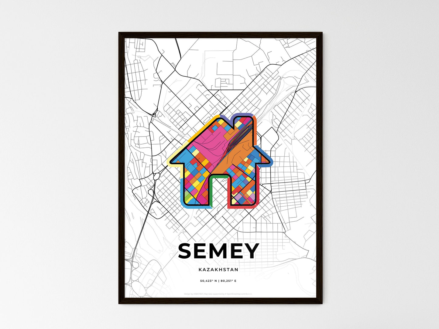 Semey Kazakhstan wedding art map with home icon