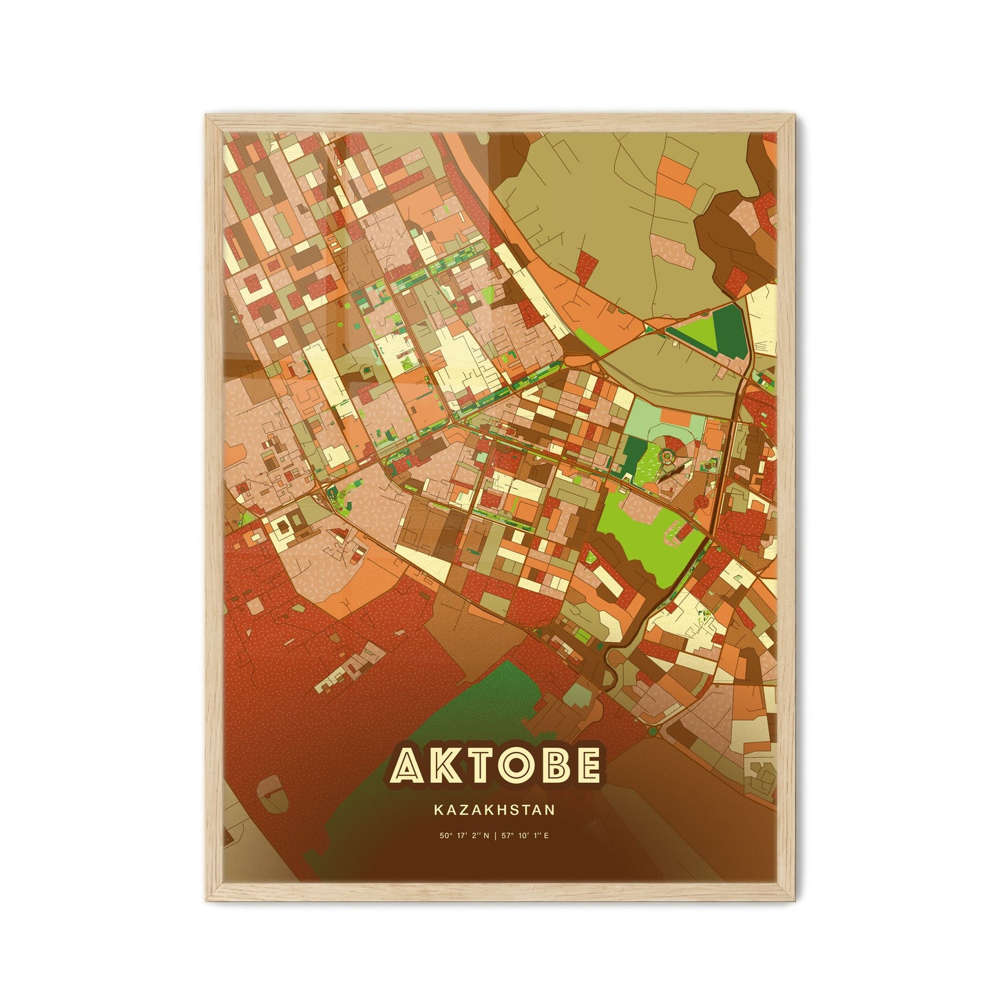 Colorful AKTOBE KAZAKHSTAN Fine Art Map Farmhouse