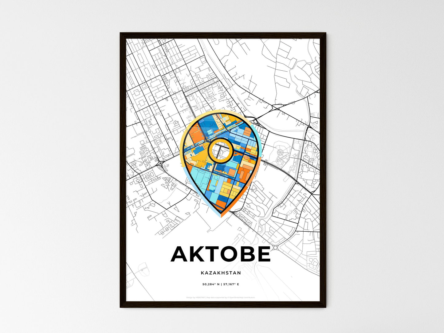 Aktobe Kazakhstan wedding art map with pointer icon