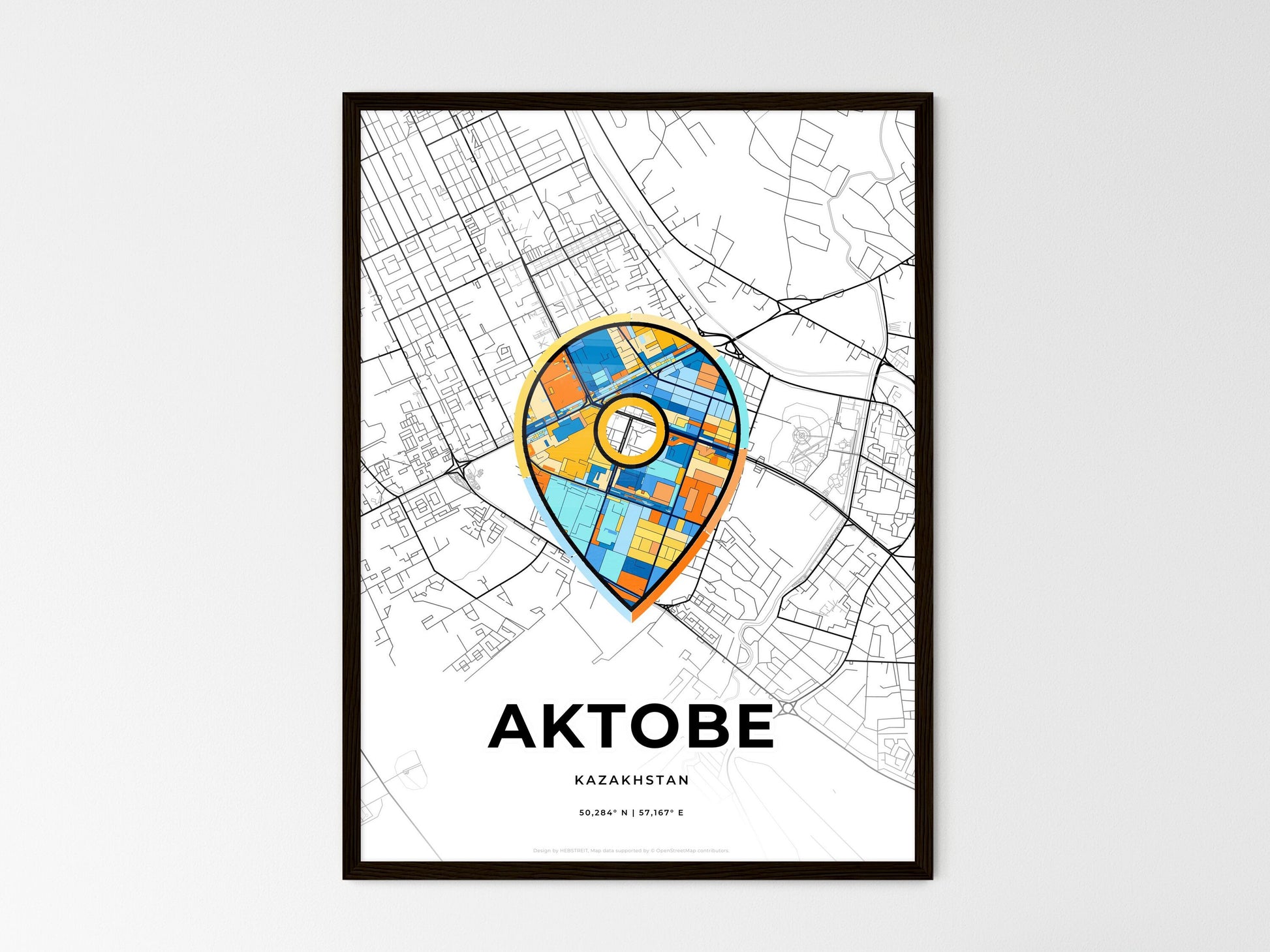 Aktobe Kazakhstan wedding art map with pointer icon