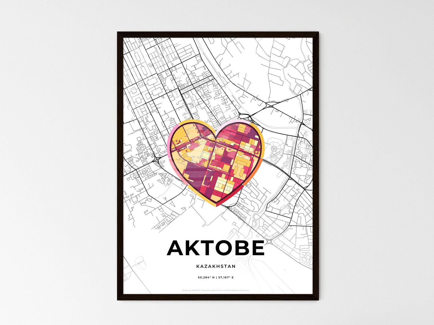 Aktobe Kazakhstan wedding art map with heart icon