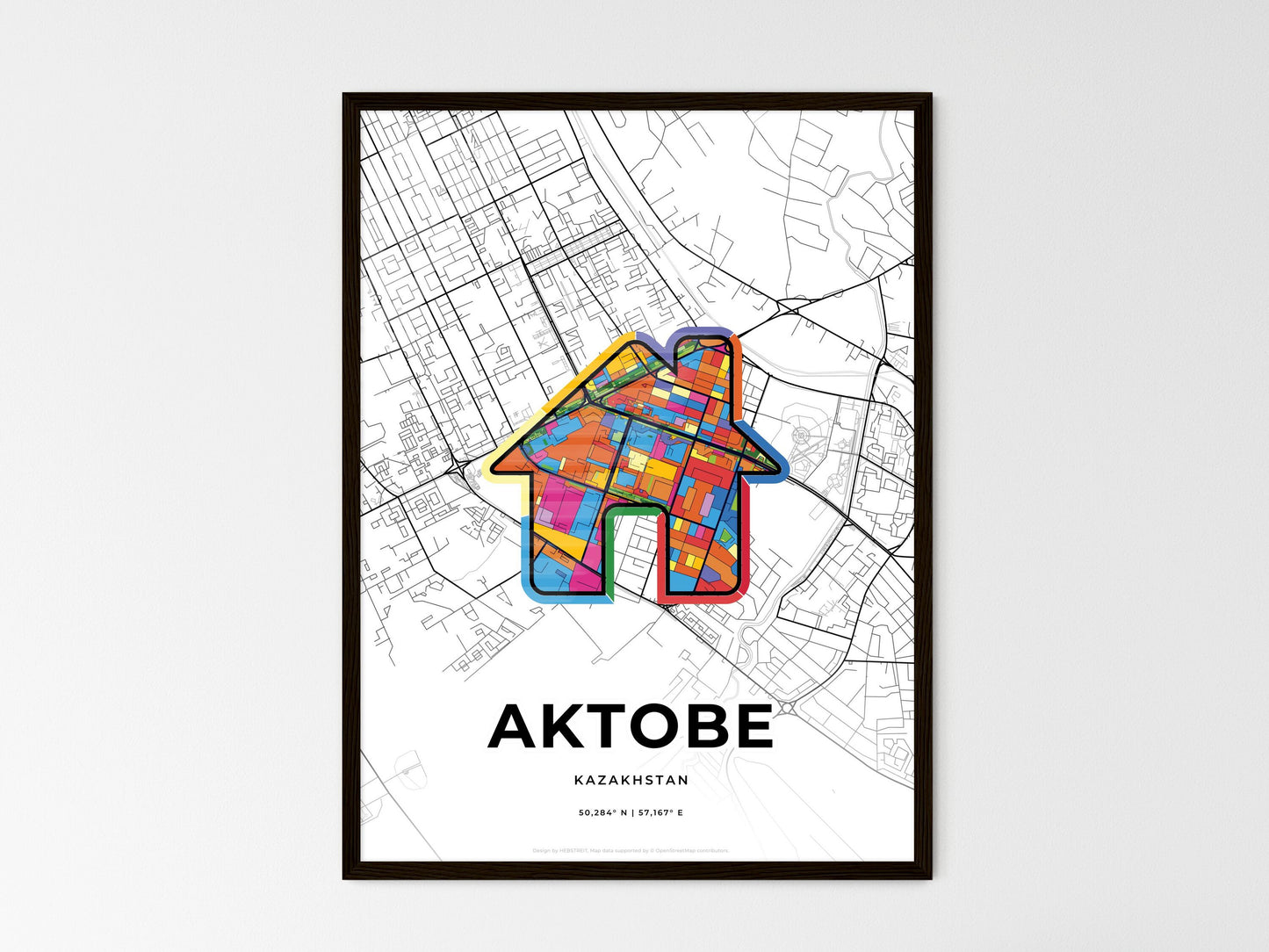Aktobe Kazakhstan wedding art map with home icon