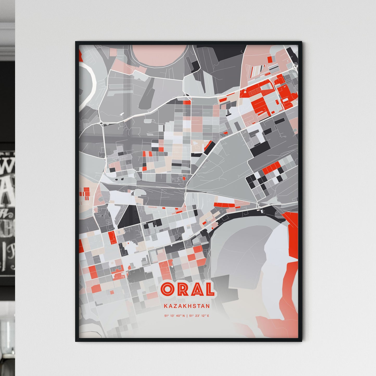 Colorful ORAL KAZAKHSTAN Fine Art Map Modern